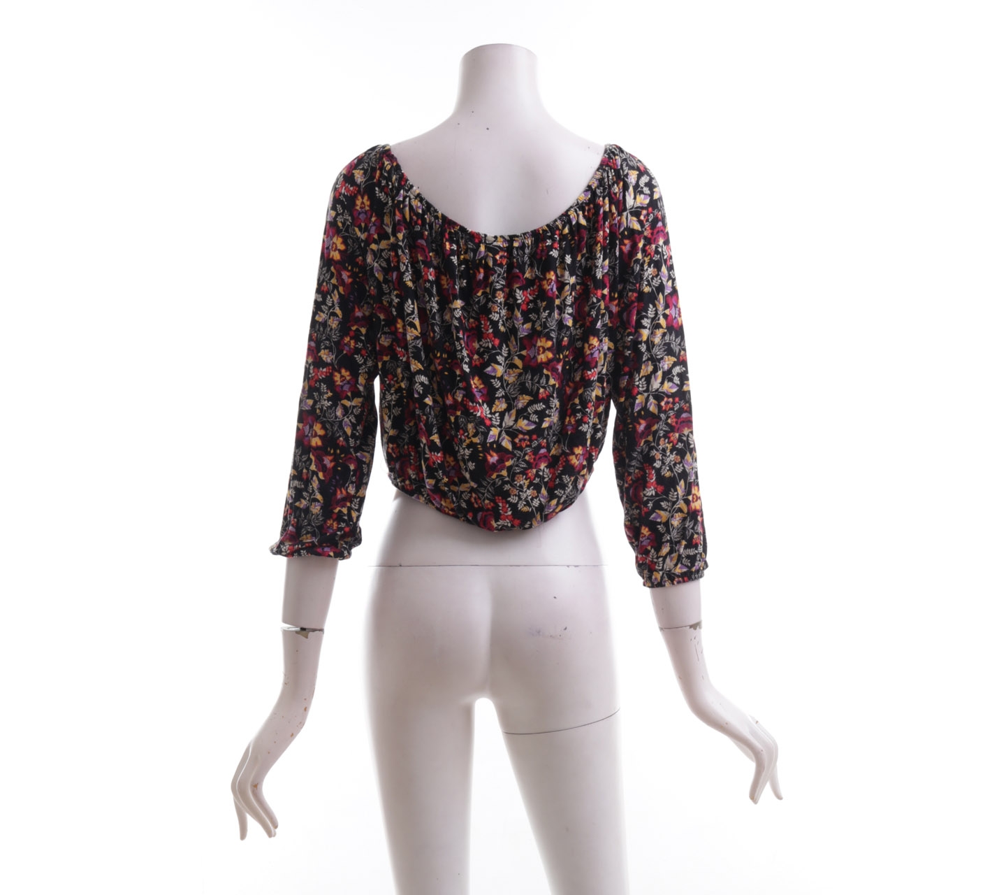 H&M Black Floral Crop Sabrina Blouse