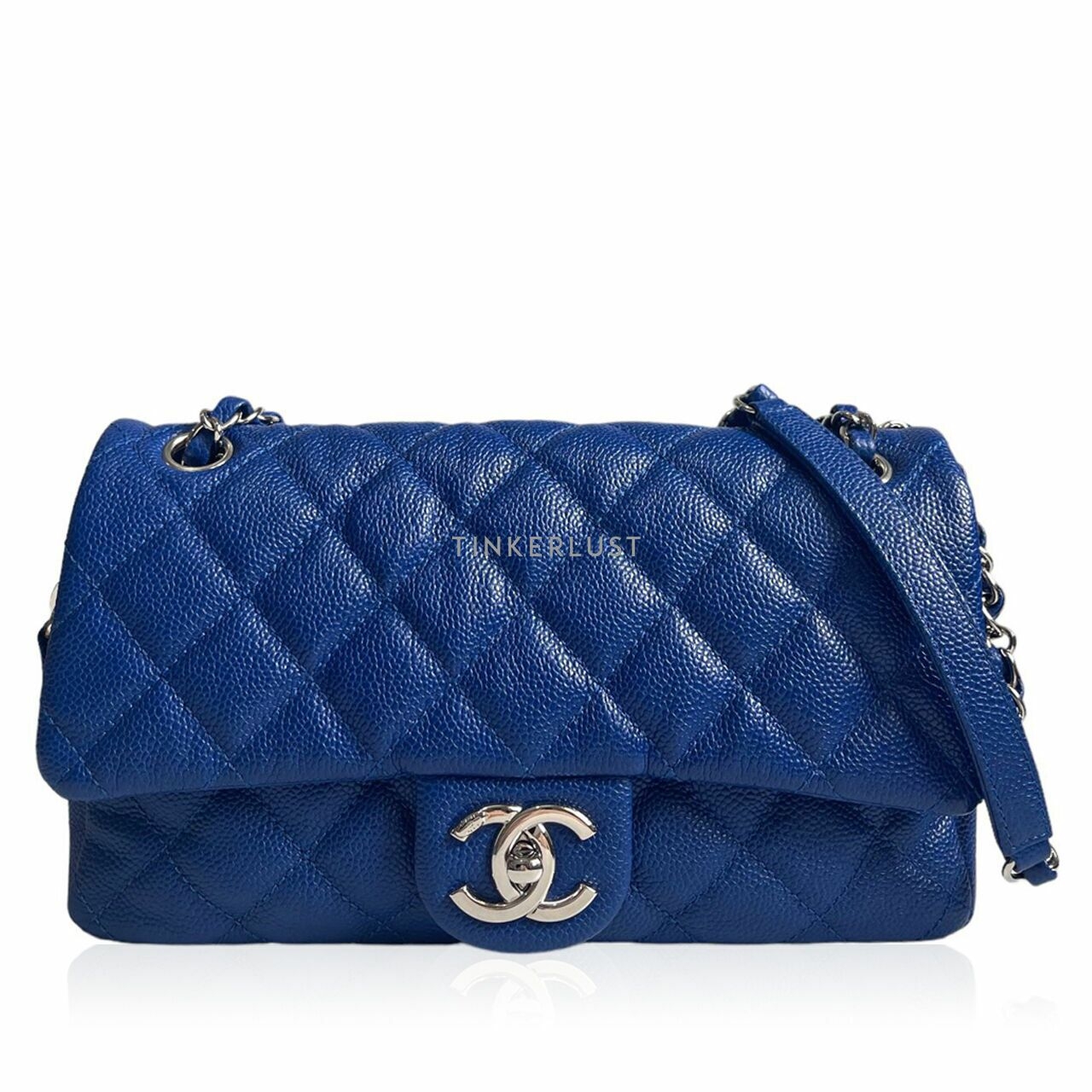 Chanel Easy Flap Blue Caviar Flap Bag SHW #18 Shoulder Bag