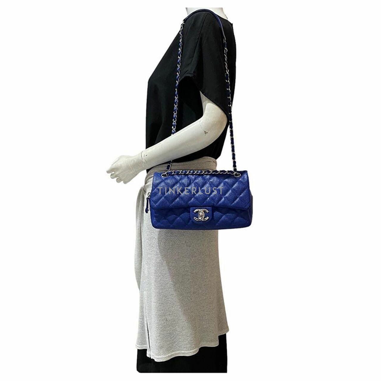 Chanel Easy Flap Blue Caviar Flap Bag SHW #18 Shoulder Bag