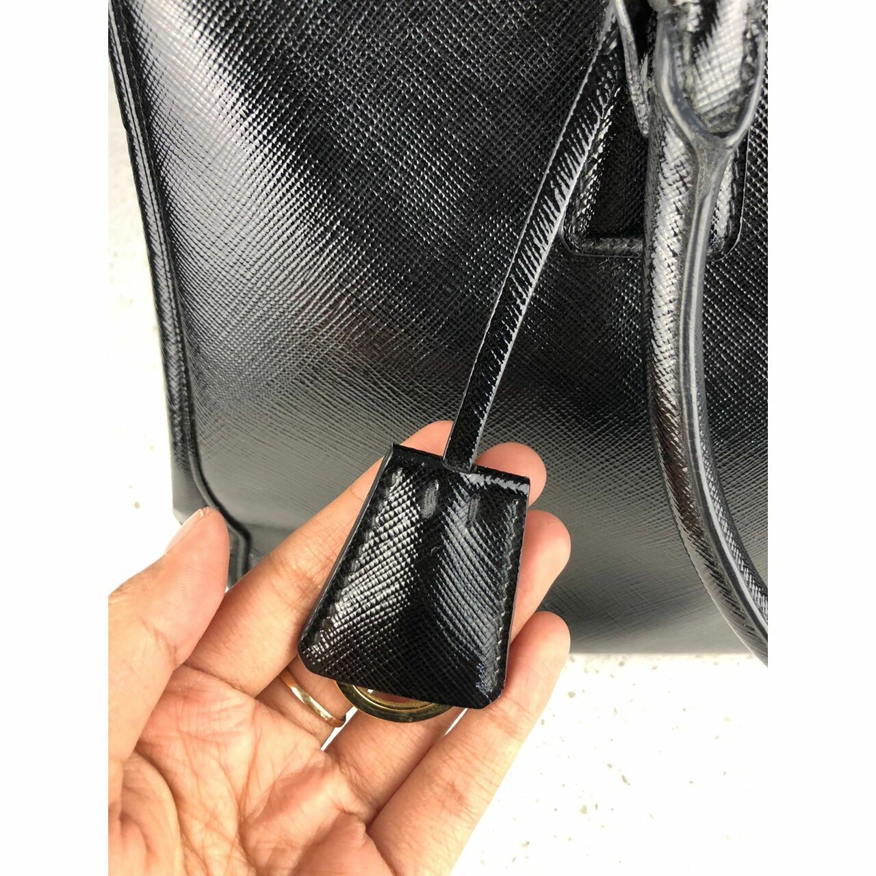 Prada Saffiano Vernic Nero BN2274 Satchel Bag