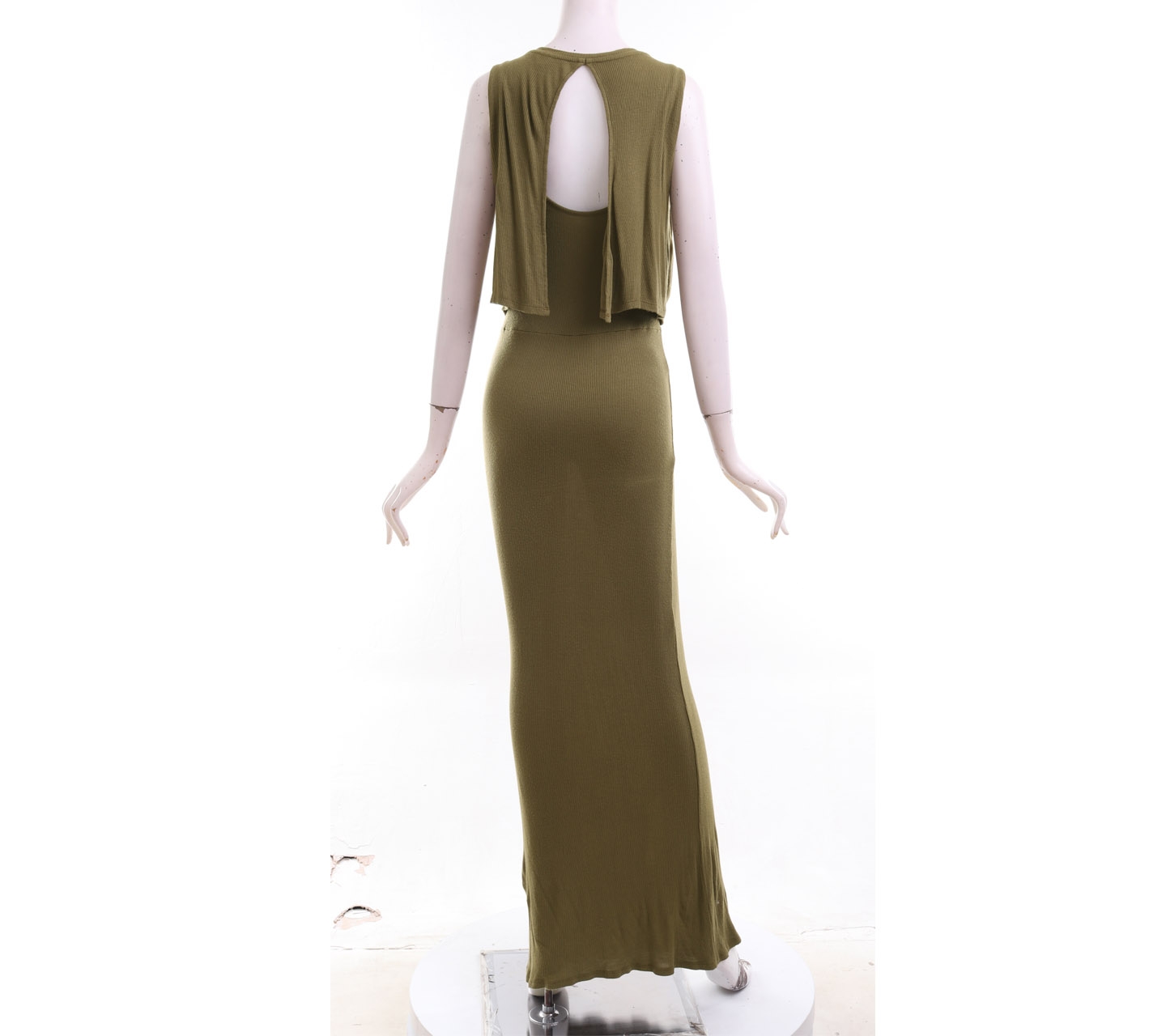 Topshop Olive Open Back Long Dress