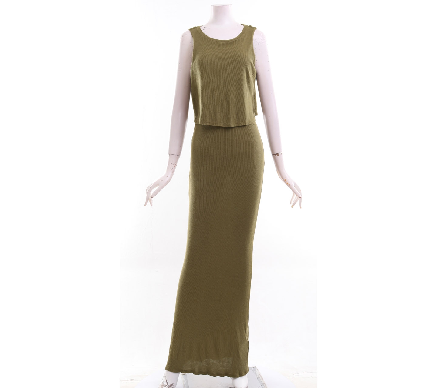 Topshop Olive Open Back Long Dress