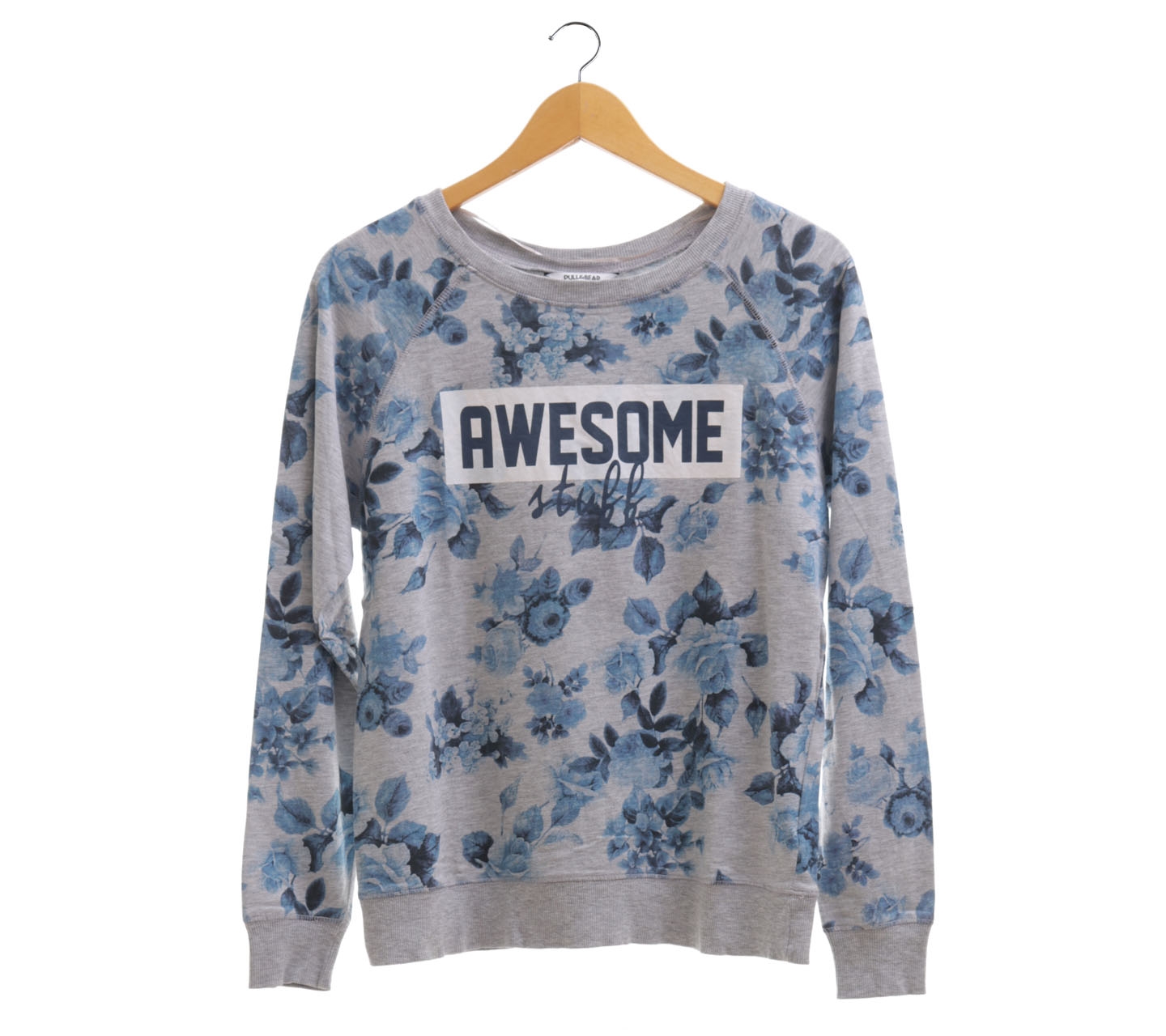 Pull & Bear Grey & Blue Floral Sweater