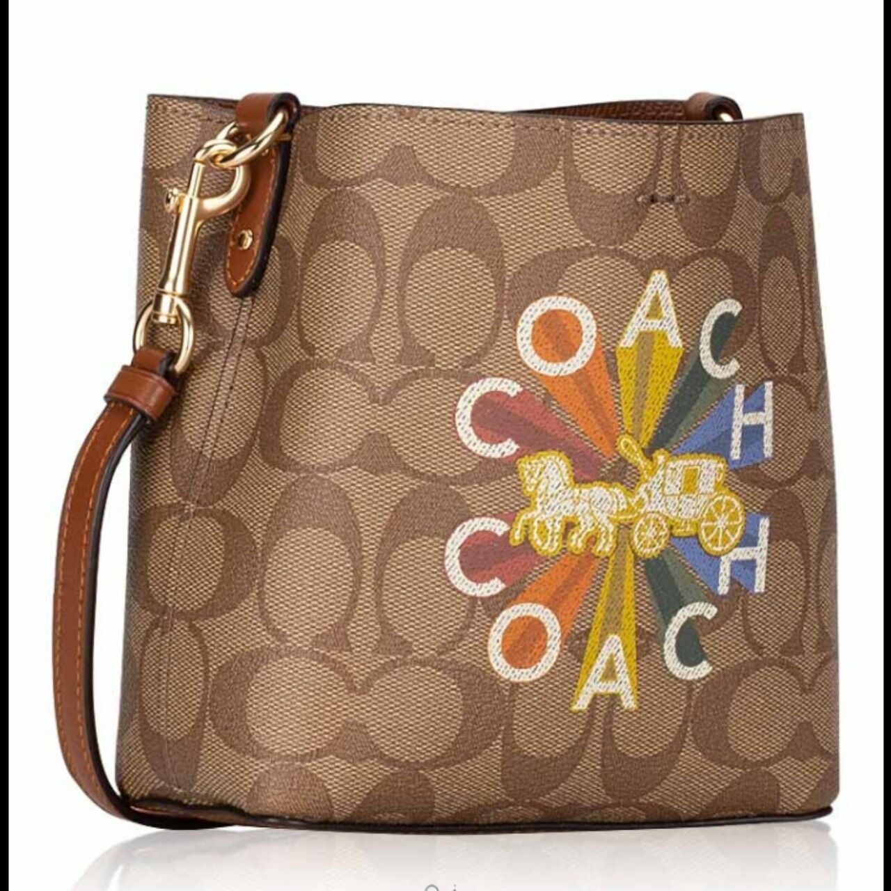 Coach C6835 Signature Radial Rainbow Mini Town Bucket Bag Khaki Multi