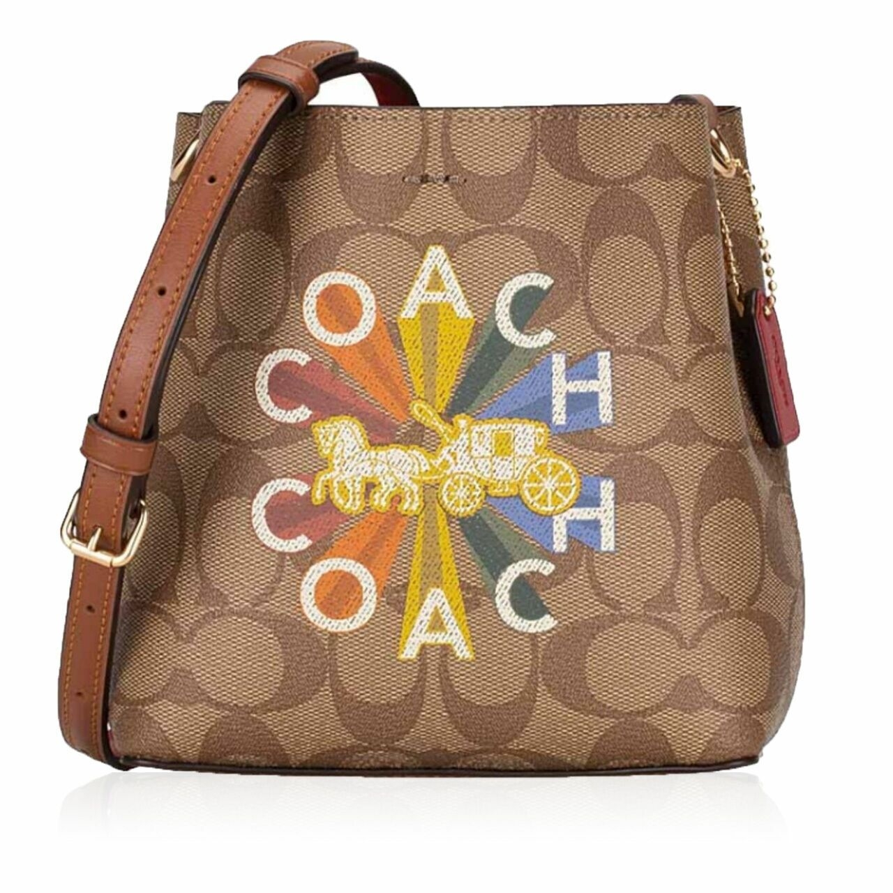 Coach C6835 Signature Radial Rainbow Mini Town Bucket Bag Khaki Multi