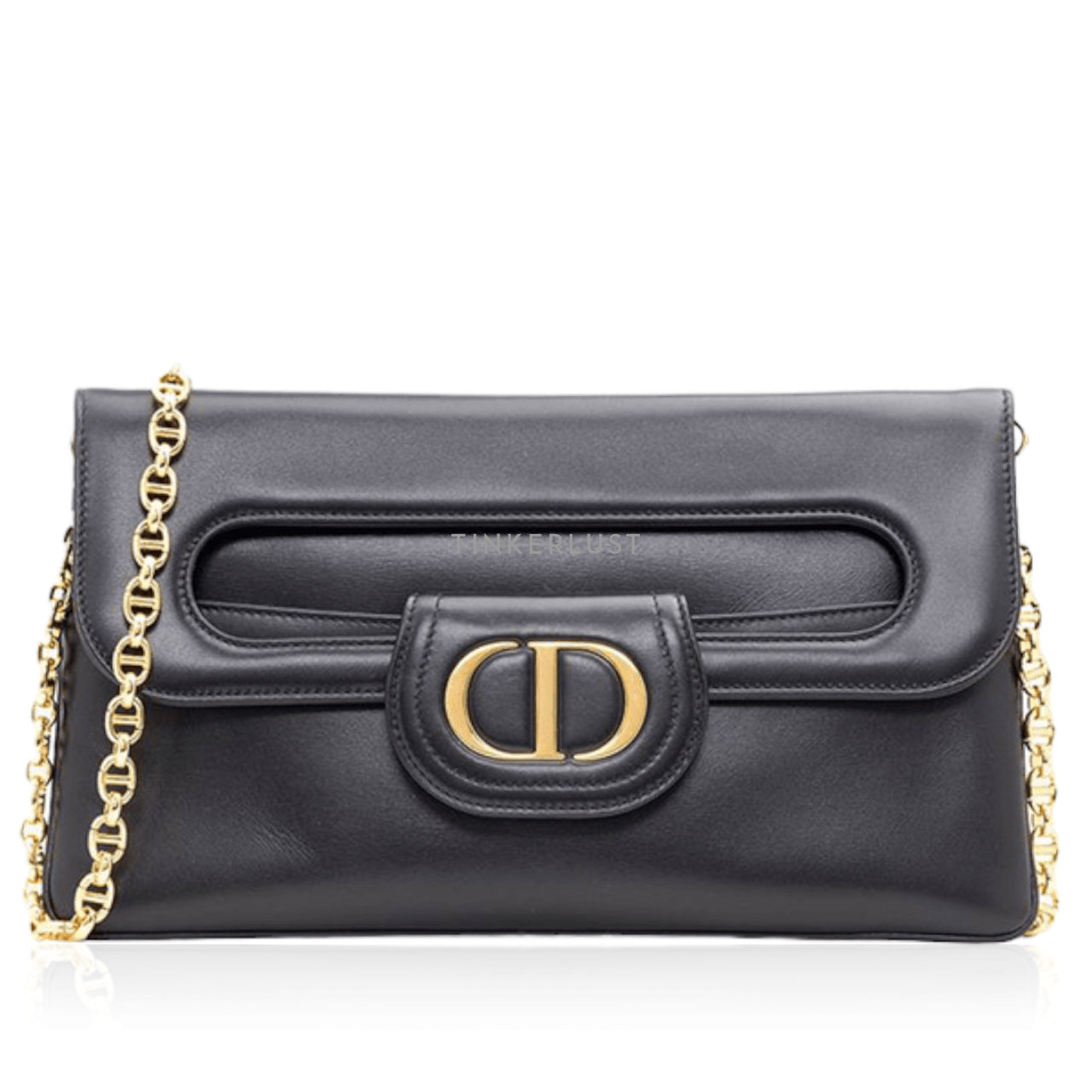 Christian Dior Medium Diordouble Chain Bag in Black Smooth Calfskin Sling Bag