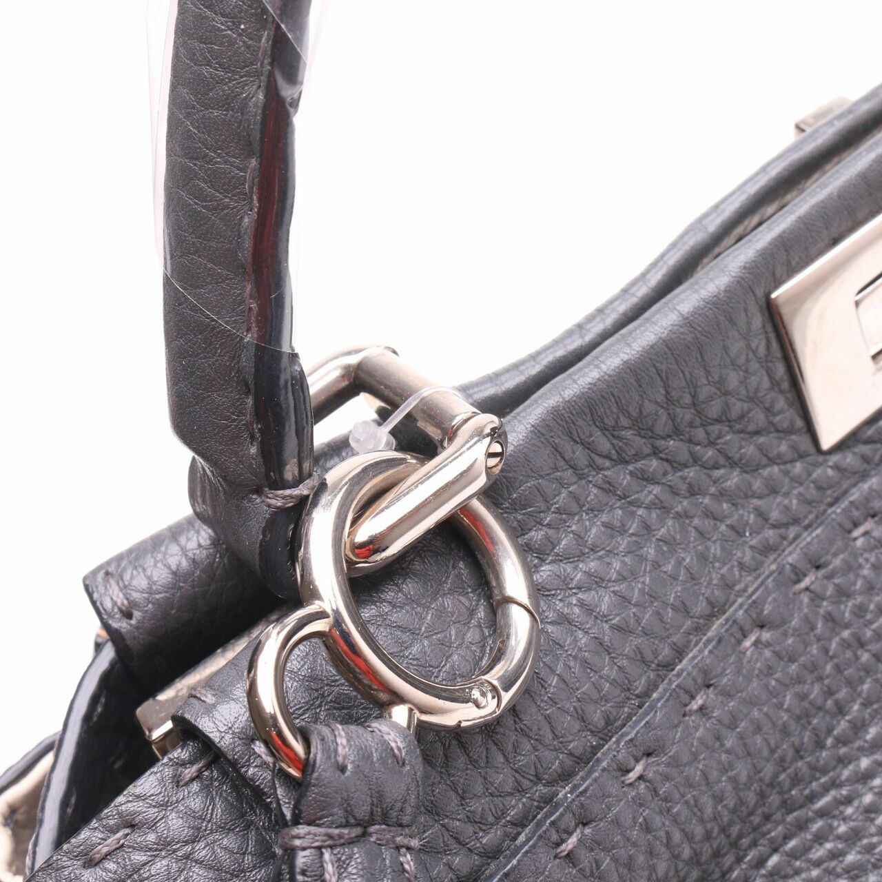 Fendi Peekaboo Grained Leather Selleria Dark Grey Satchel Bag