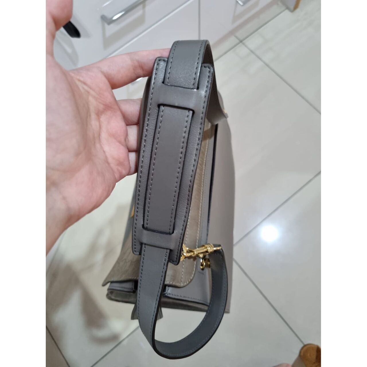 Celine Trapeze Croc Embossed Grey Sling Bag