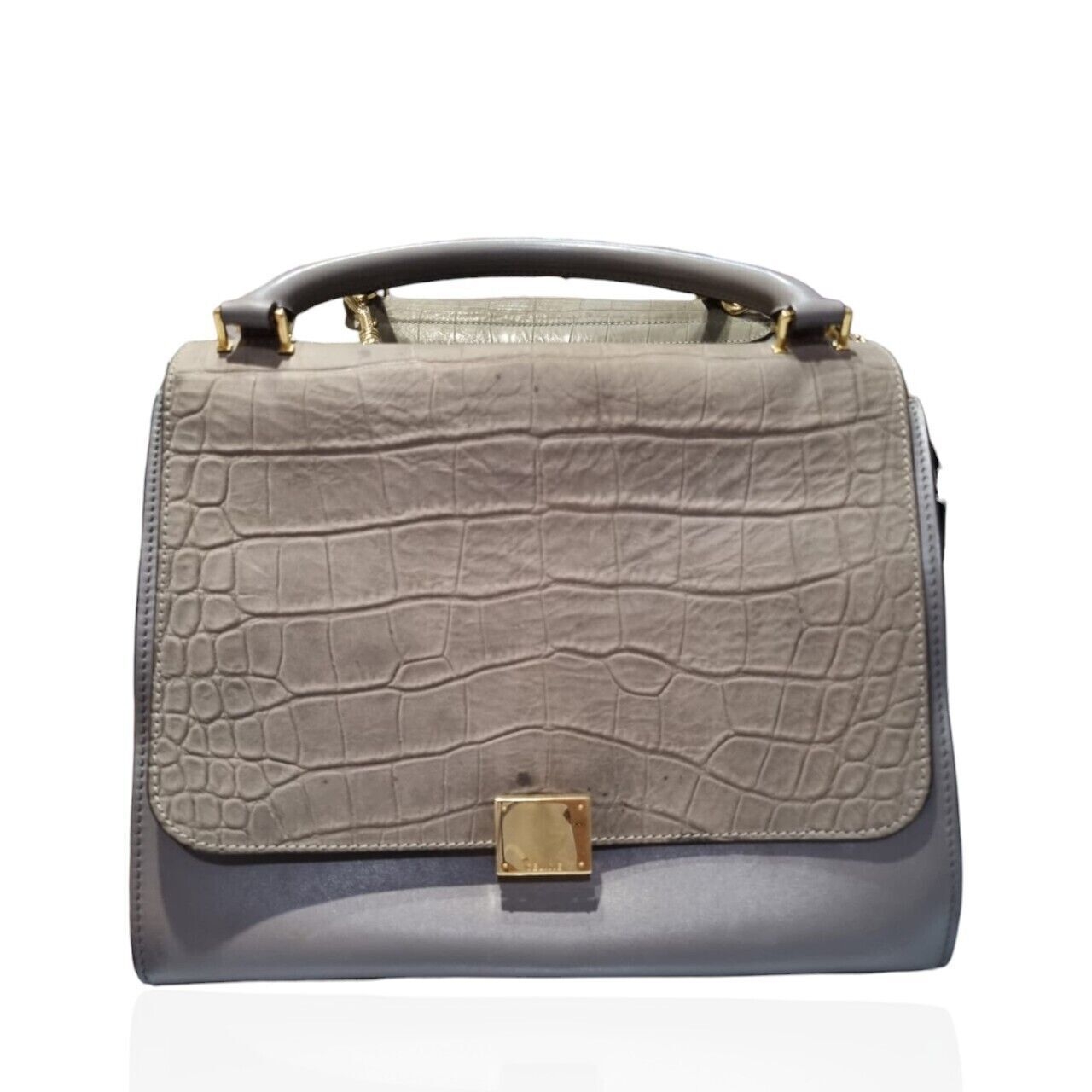 Celine Trapeze Croc Embossed Grey Sling Bag