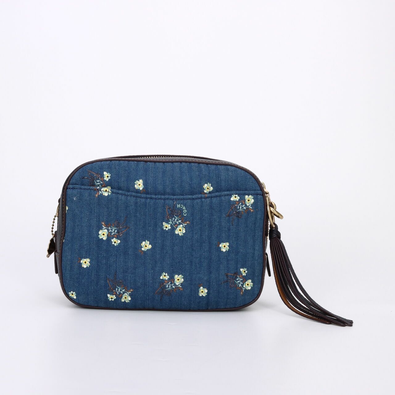 Coach Quilted Denim Floral Bow Print Camera Sling Bag