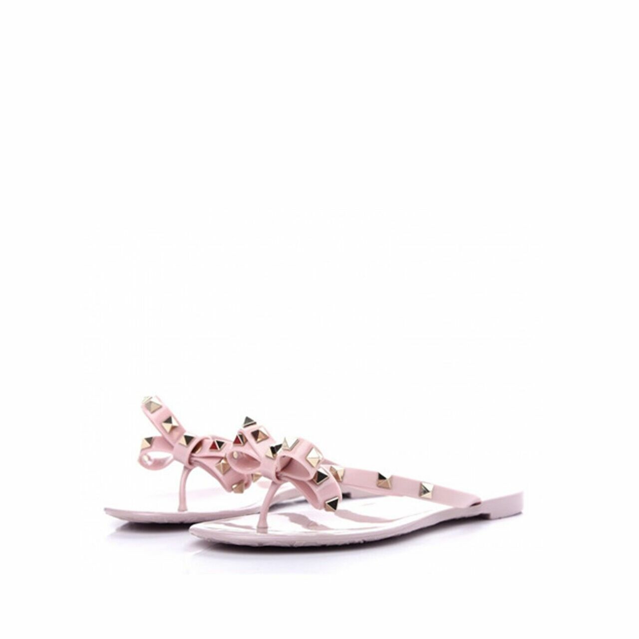 Valentino Garavani Rockstud Thong Jelly Bow Sandals in Water Rose