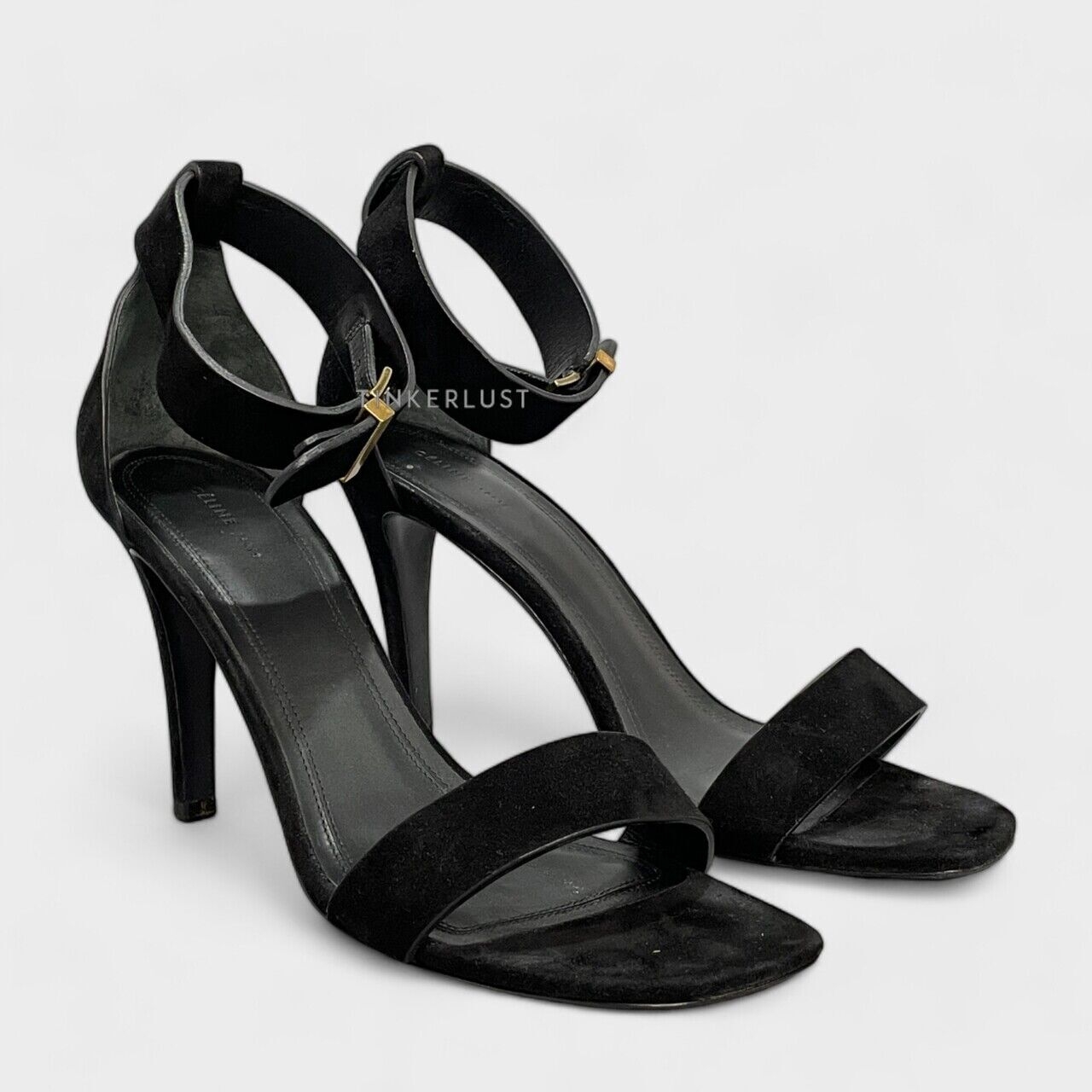 Celine Ankle Strap Open-toe Suede Black Heels