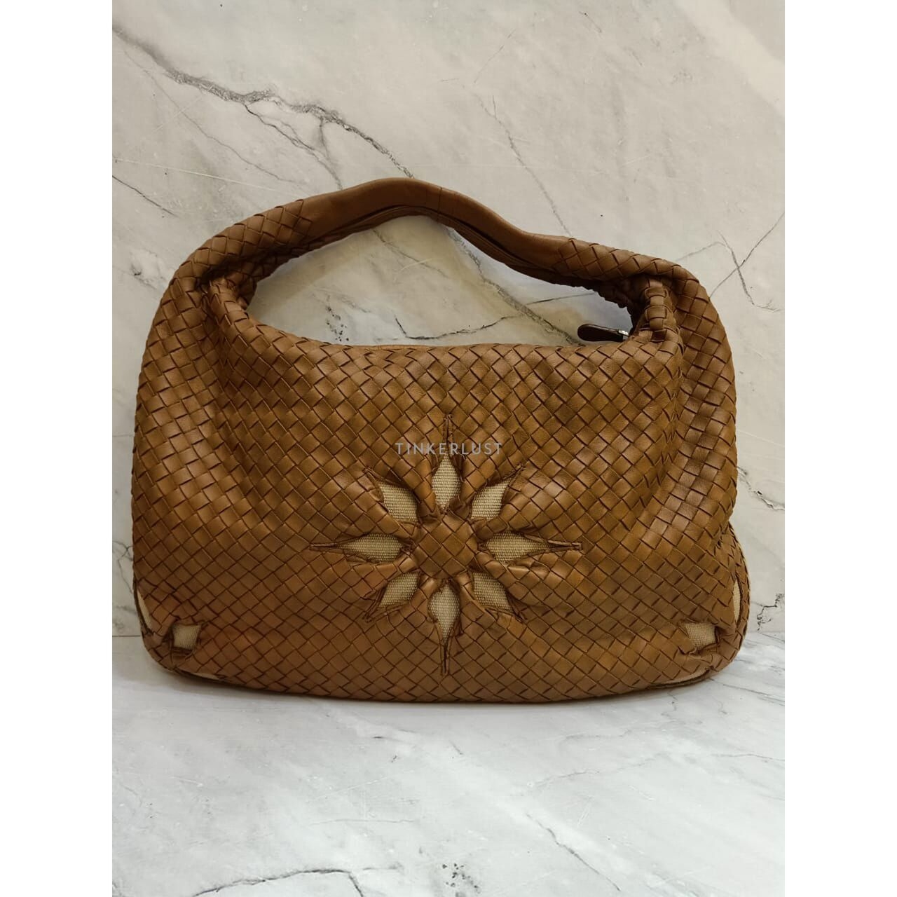 Bottega Veneta Nappa Intrecciato Flower Brown Hobo Shoulder Bag