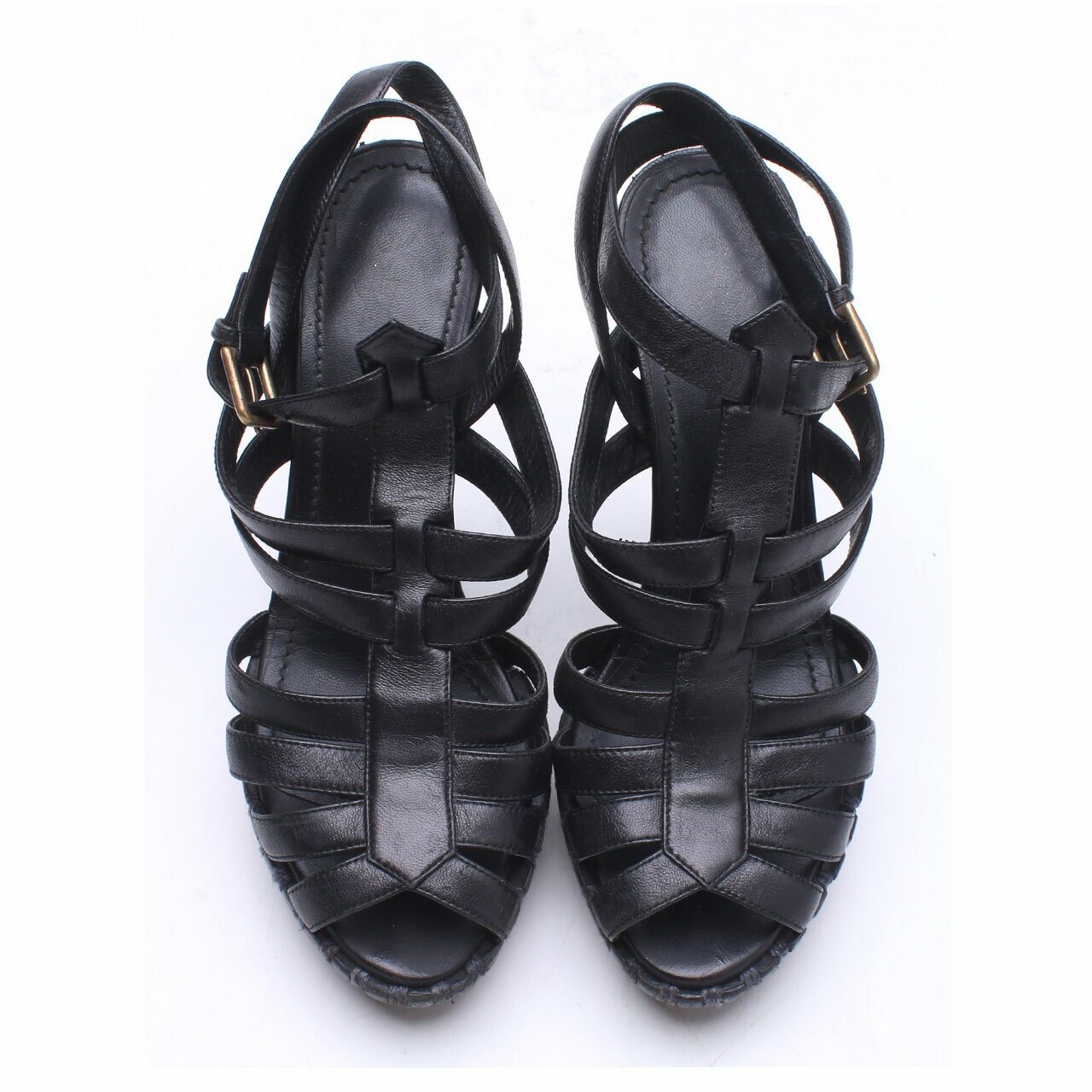  Yves Saint Laurent Platform Opentoe Slingback Black Heels