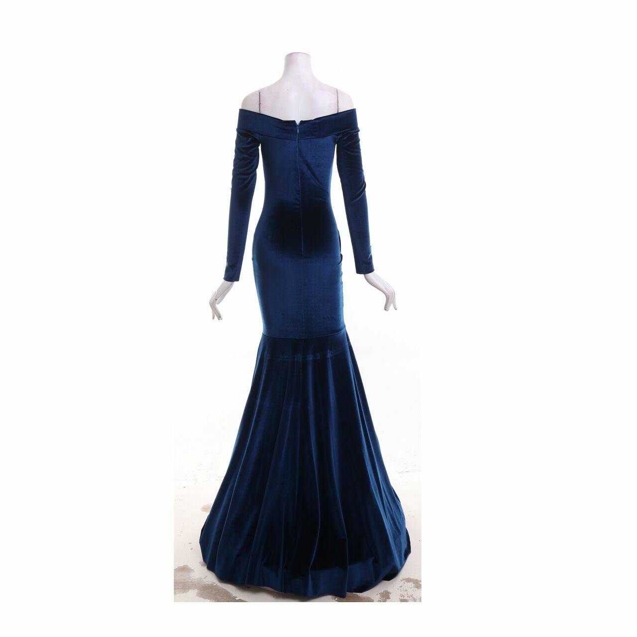 Private Collection Dark Blue Sequin Tulle Velvet Long Dress