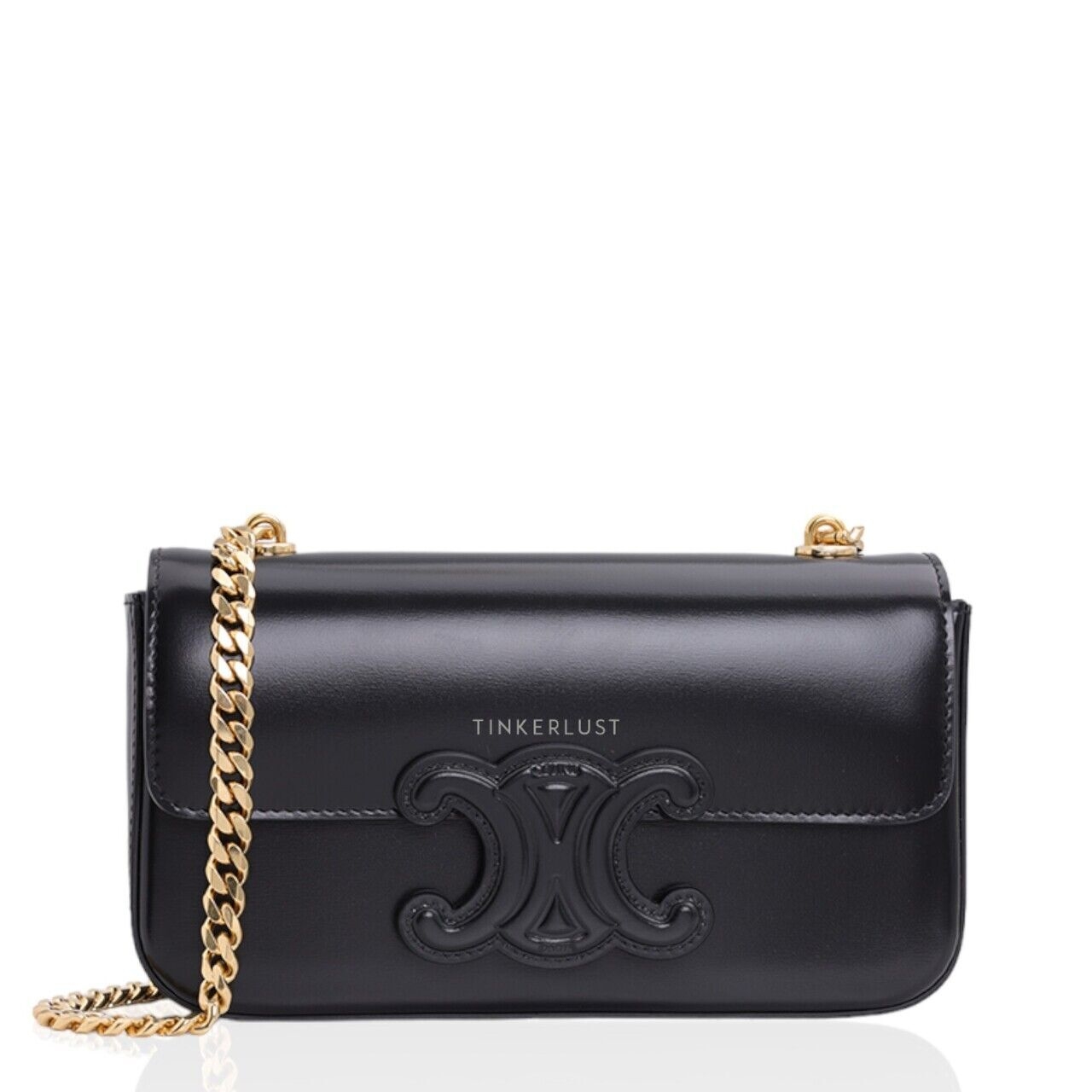 Celine Cuir Triomphe Flap Chain Black Shiny Calfskin Shoulder Bag