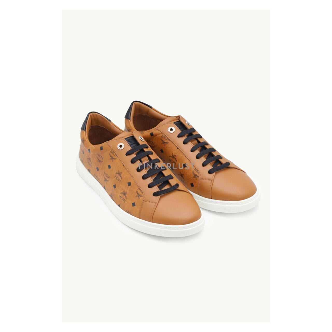 MCM Terrain Logo Embossed Low-Top Cognac Visetos Sneakers