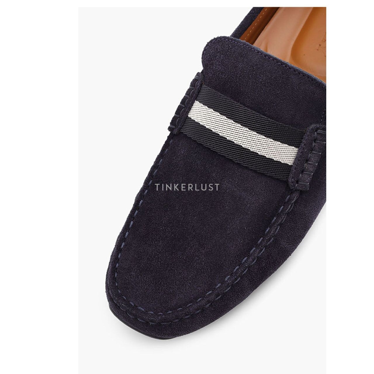 Bally Men Driver Pearce Loafers in Navy Blue Suede with Trainspotting Stripe