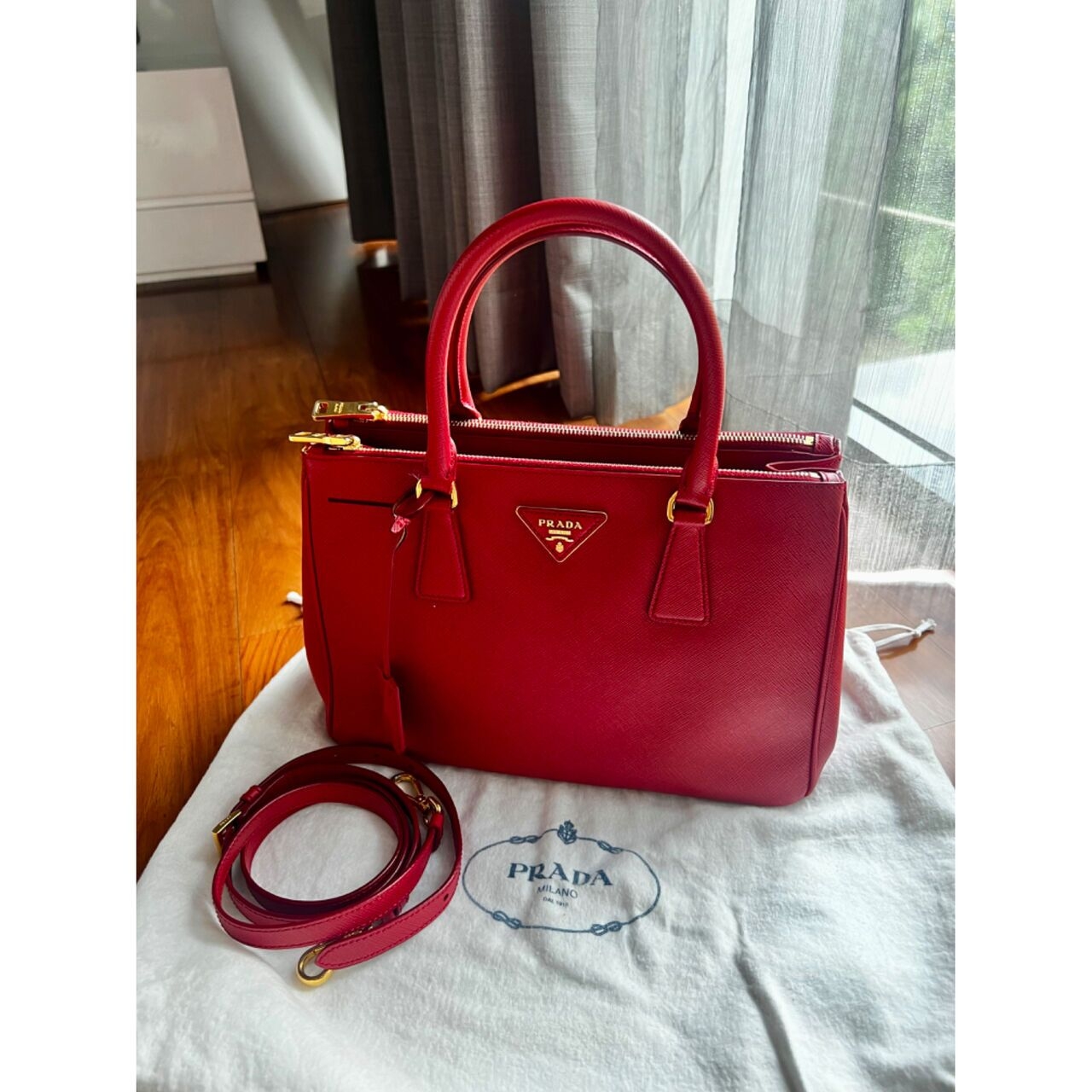 Prada Saffiano Double Zipper Medium Handbag