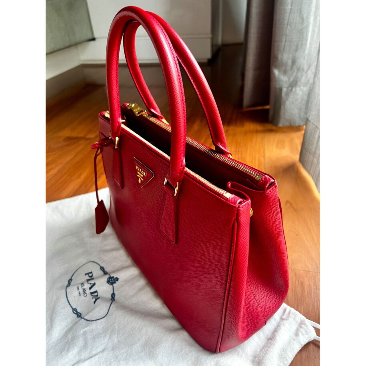 Prada Saffiano Double Zipper Medium Handbag