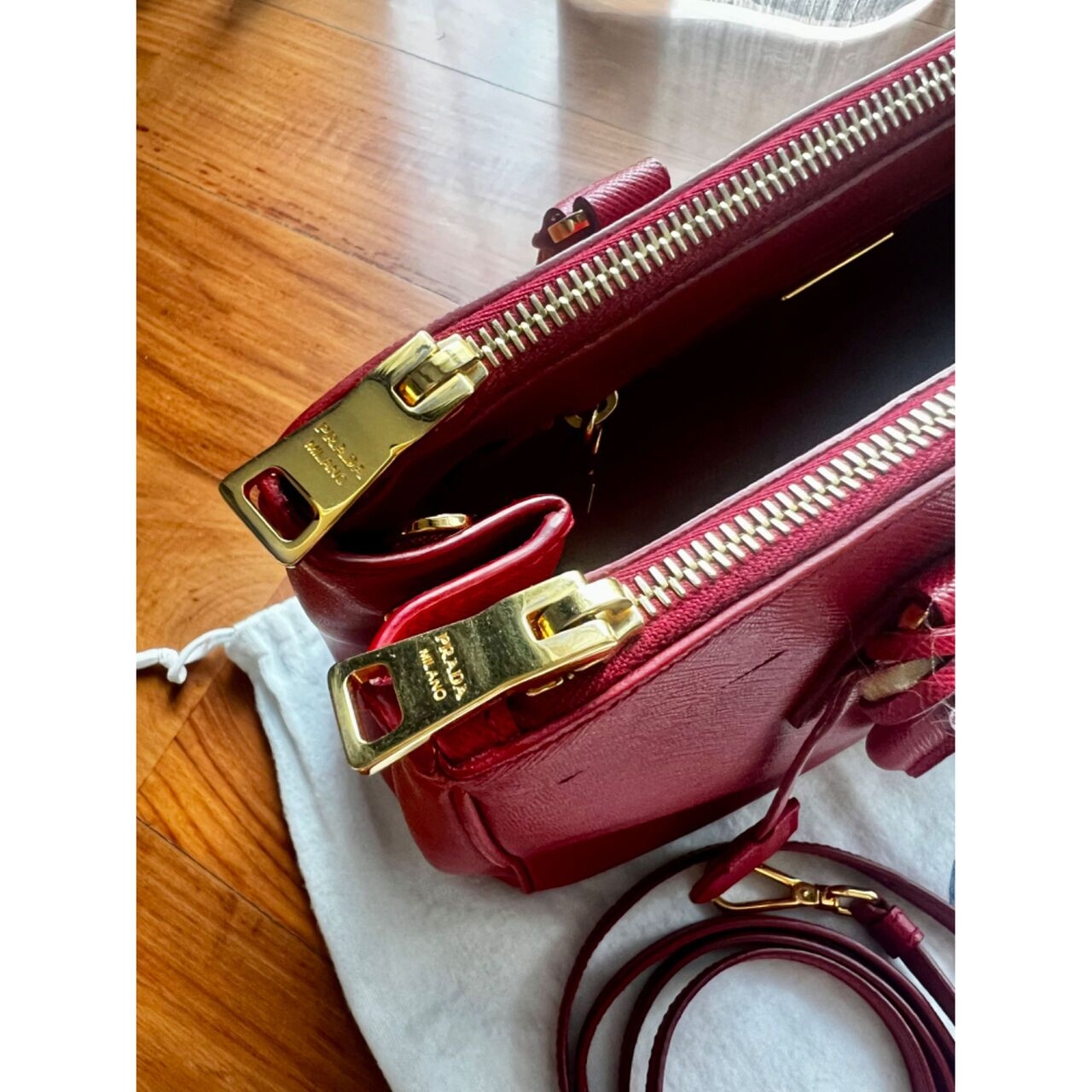 Prada Saffiano Double Zipper Medium Handbag