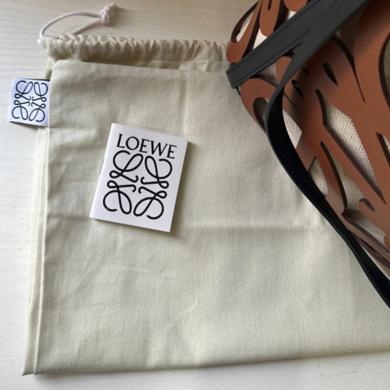 Loewe Small Anagram Cut-Out Tote in Calfskin Tan