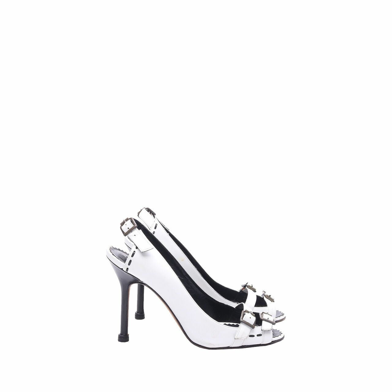 Manolo Blahnik White Open-toe Slingback Heels