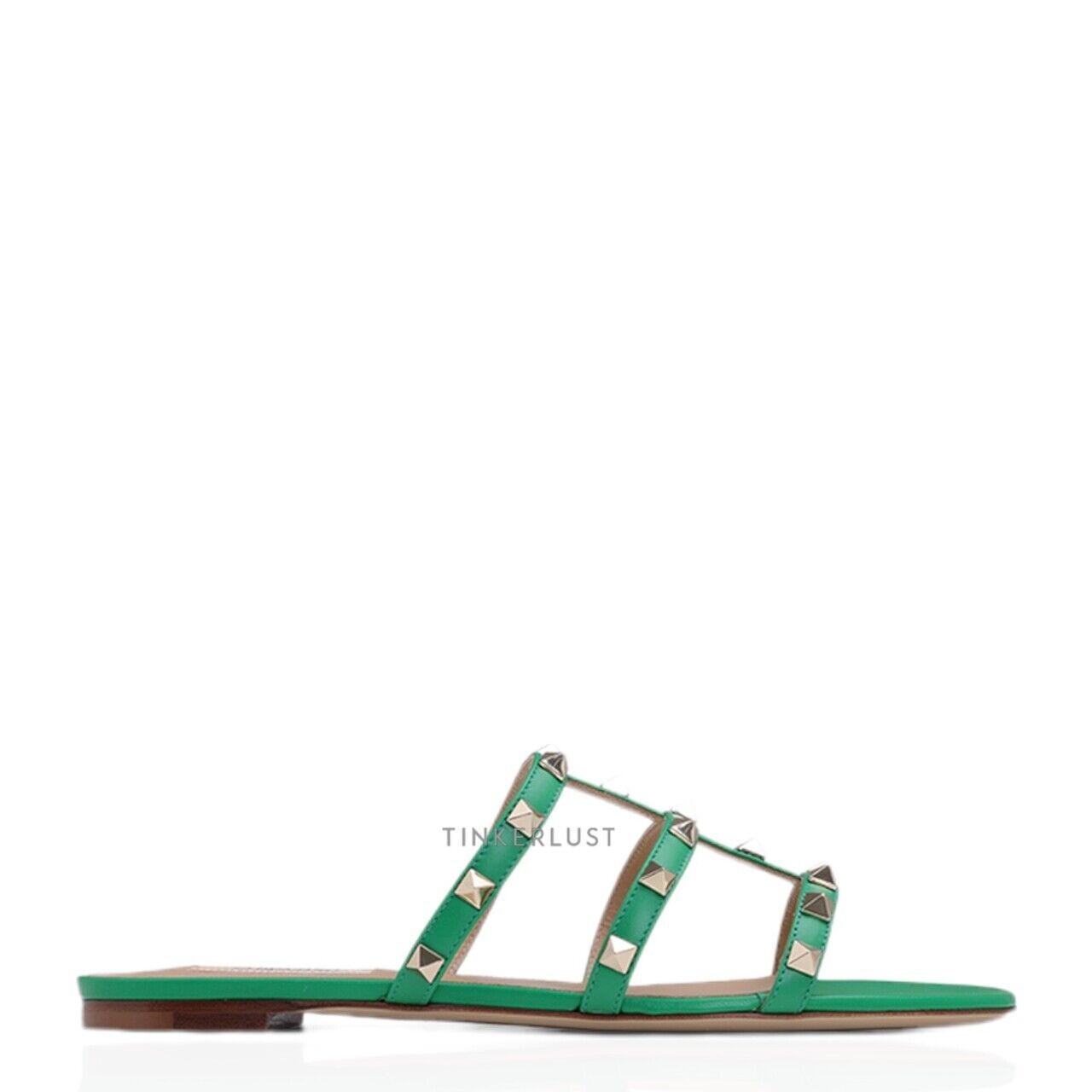 Valentino Rockstud Strappy Slides in Green Sandals