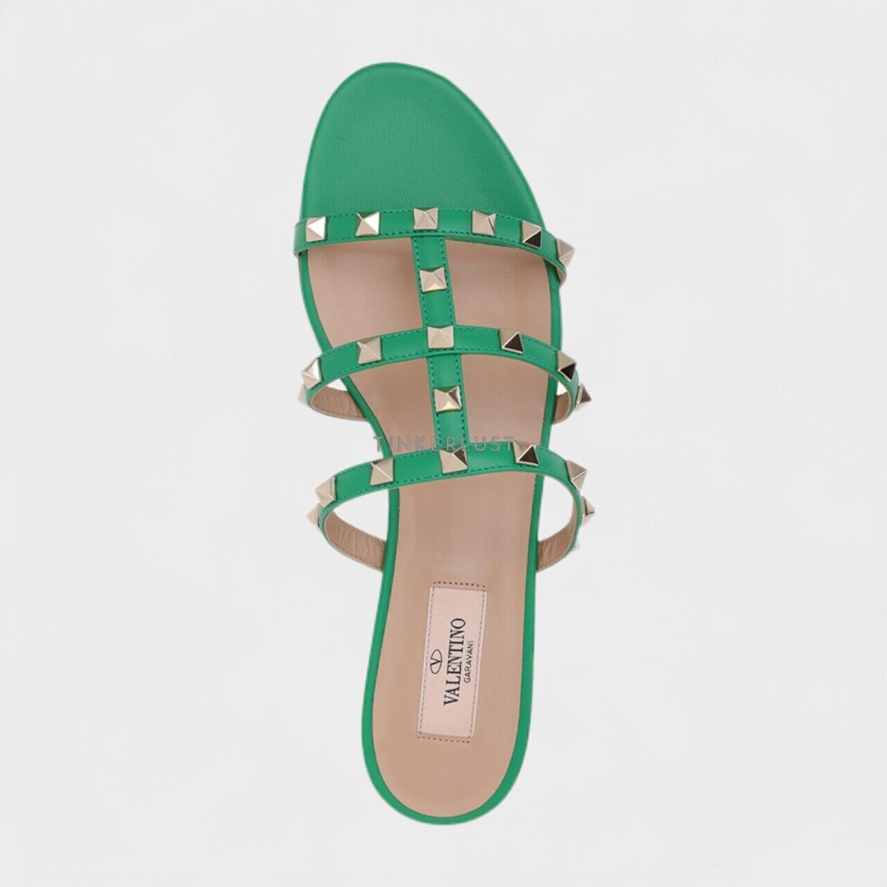 Valentino Rockstud Strappy Slides in Green Sandals