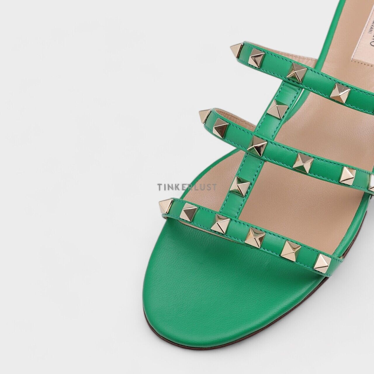 Valentino Rockstud Strappy Slides in Green Sandals