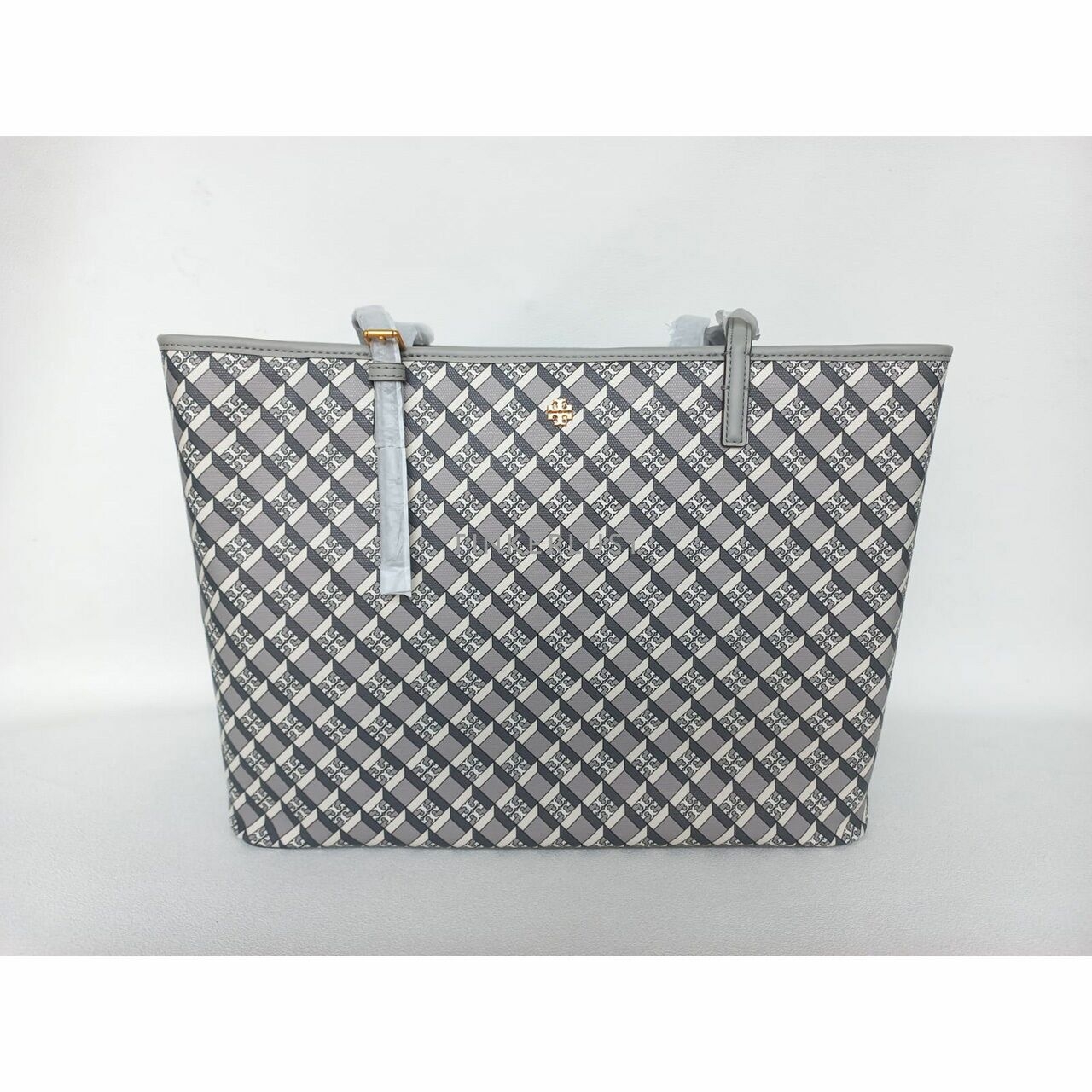 Tory Burch Geo Logo Top Zip Tote Grey Geo Allover