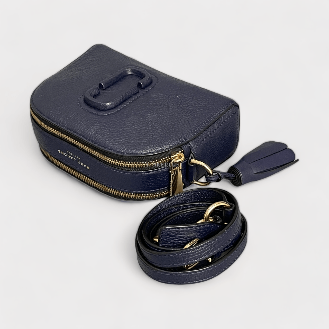 Marc Jacobs Shutter Camera Navy Pebbled Leather GHW Sling Bag