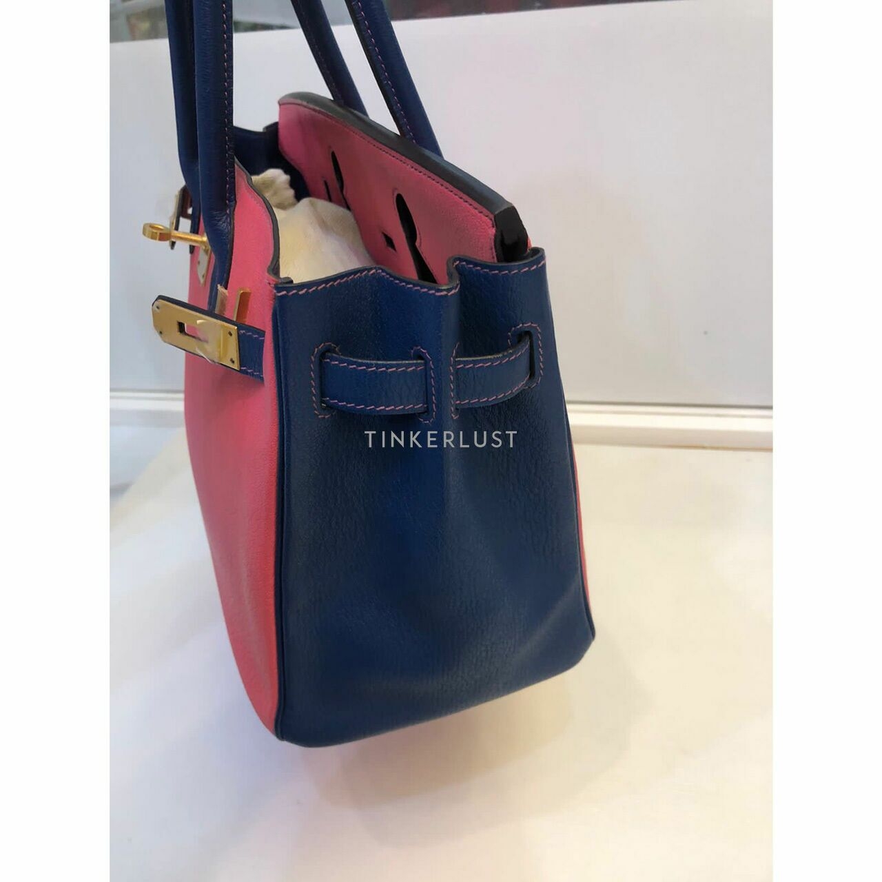 Hermes Birkin 30 HSS Chevre Rose Azalea /Blue Electric GHW Handbag #T