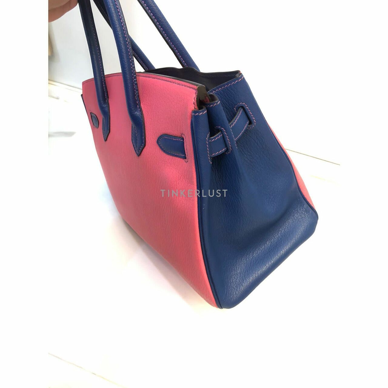 Hermes Birkin 30 HSS Chevre Rose Azalea /Blue Electric GHW Handbag #T