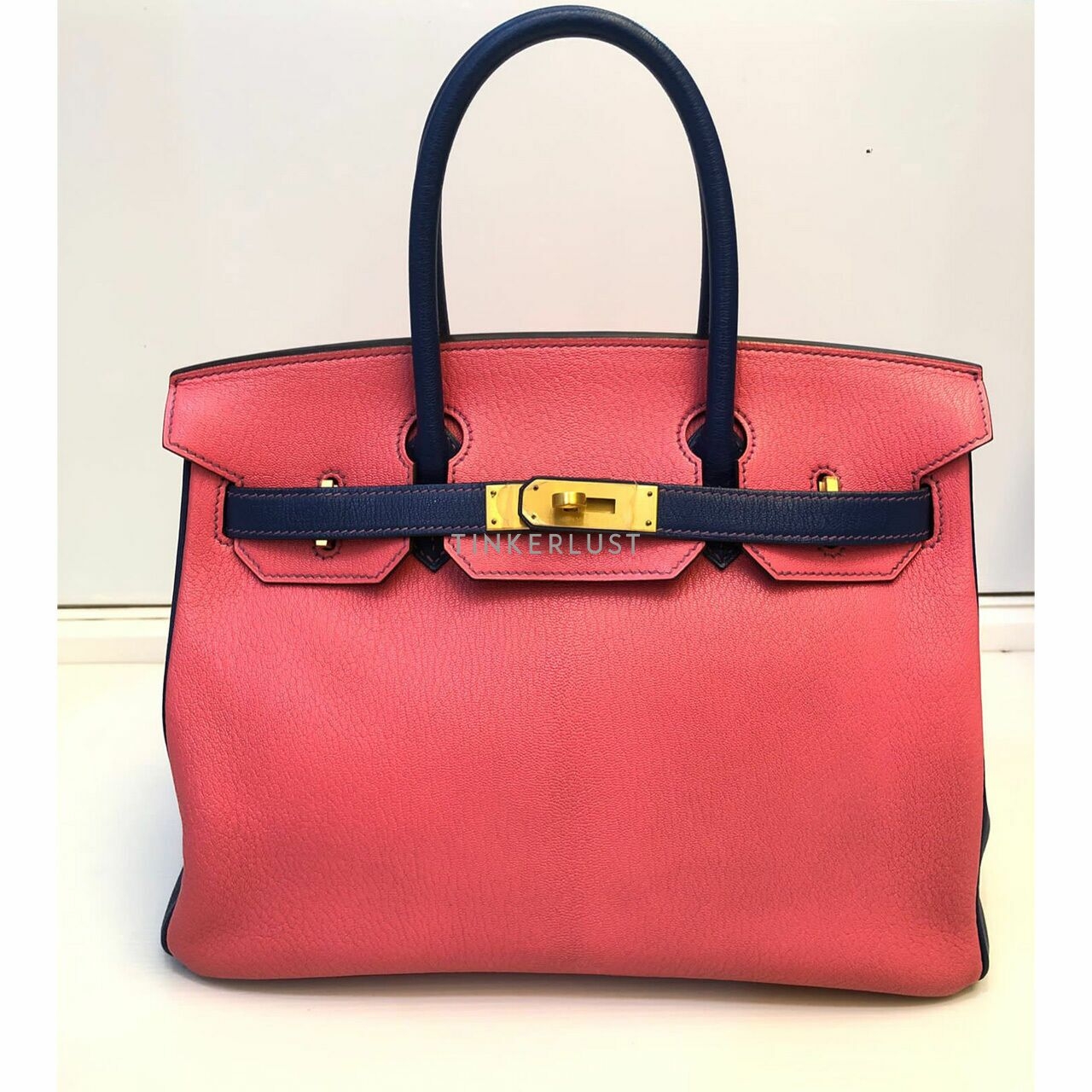 Hermes Birkin 30 HSS Chevre Rose Azalea /Blue Electric GHW Handbag #T