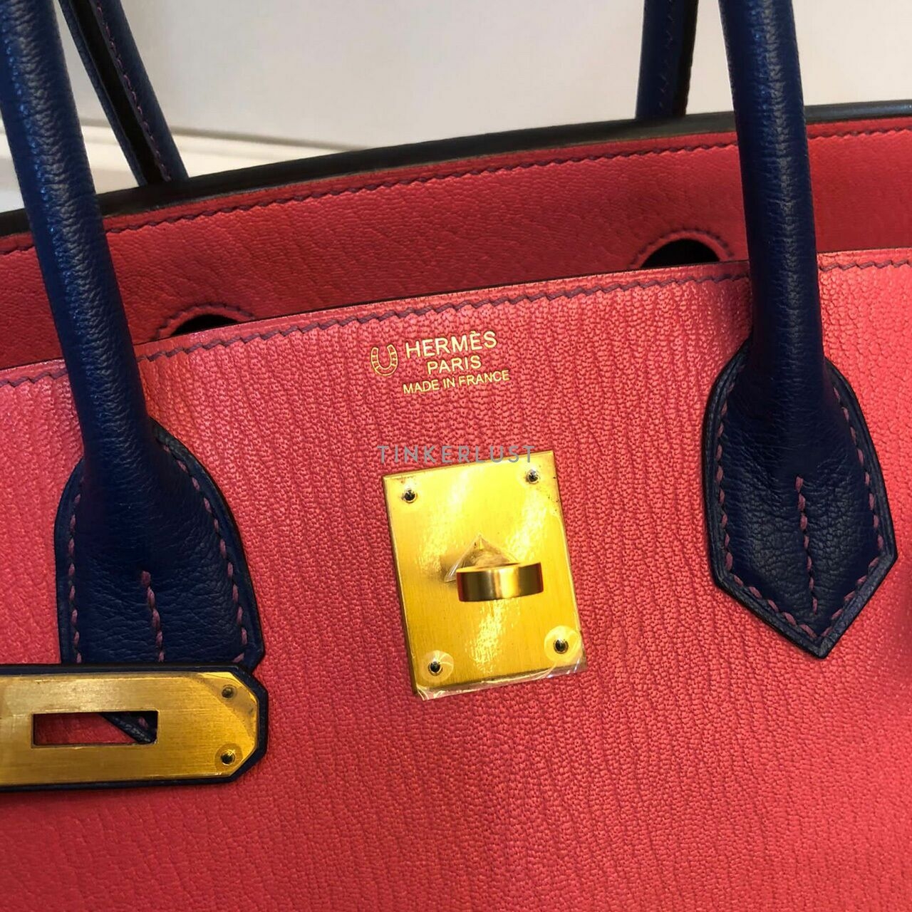 Hermes Birkin 30 HSS Chevre Rose Azalea /Blue Electric GHW Handbag #T