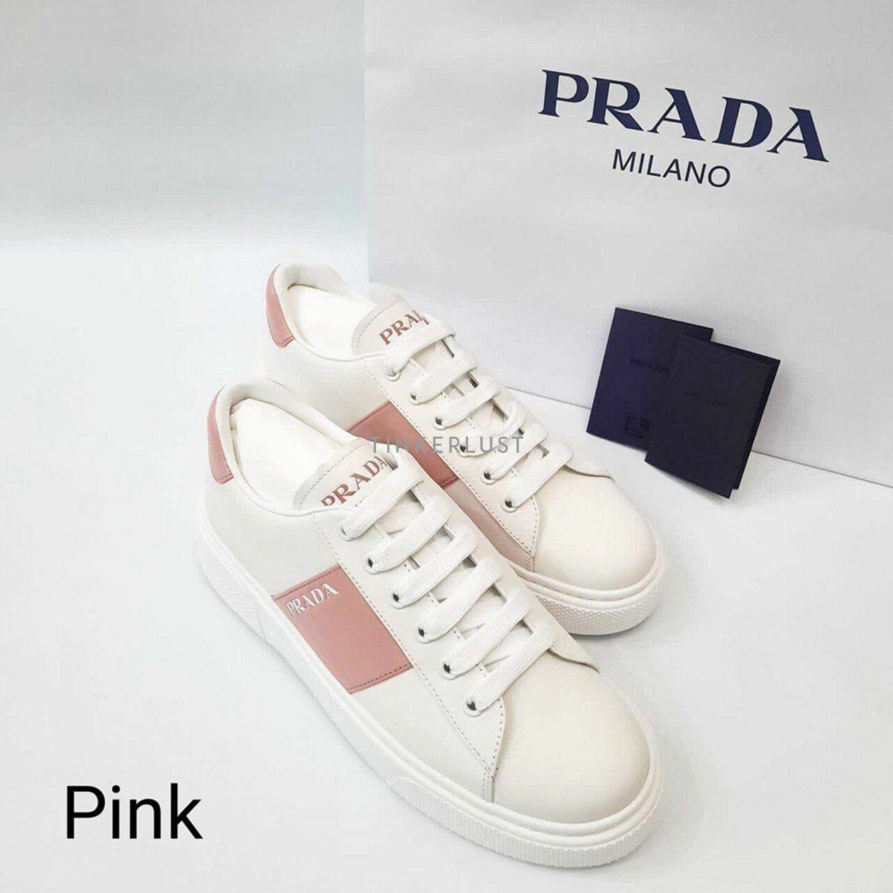Prada Sneakers Pink Calzature Donna 1E223M Bianco Vitello Soft Sneakers	
