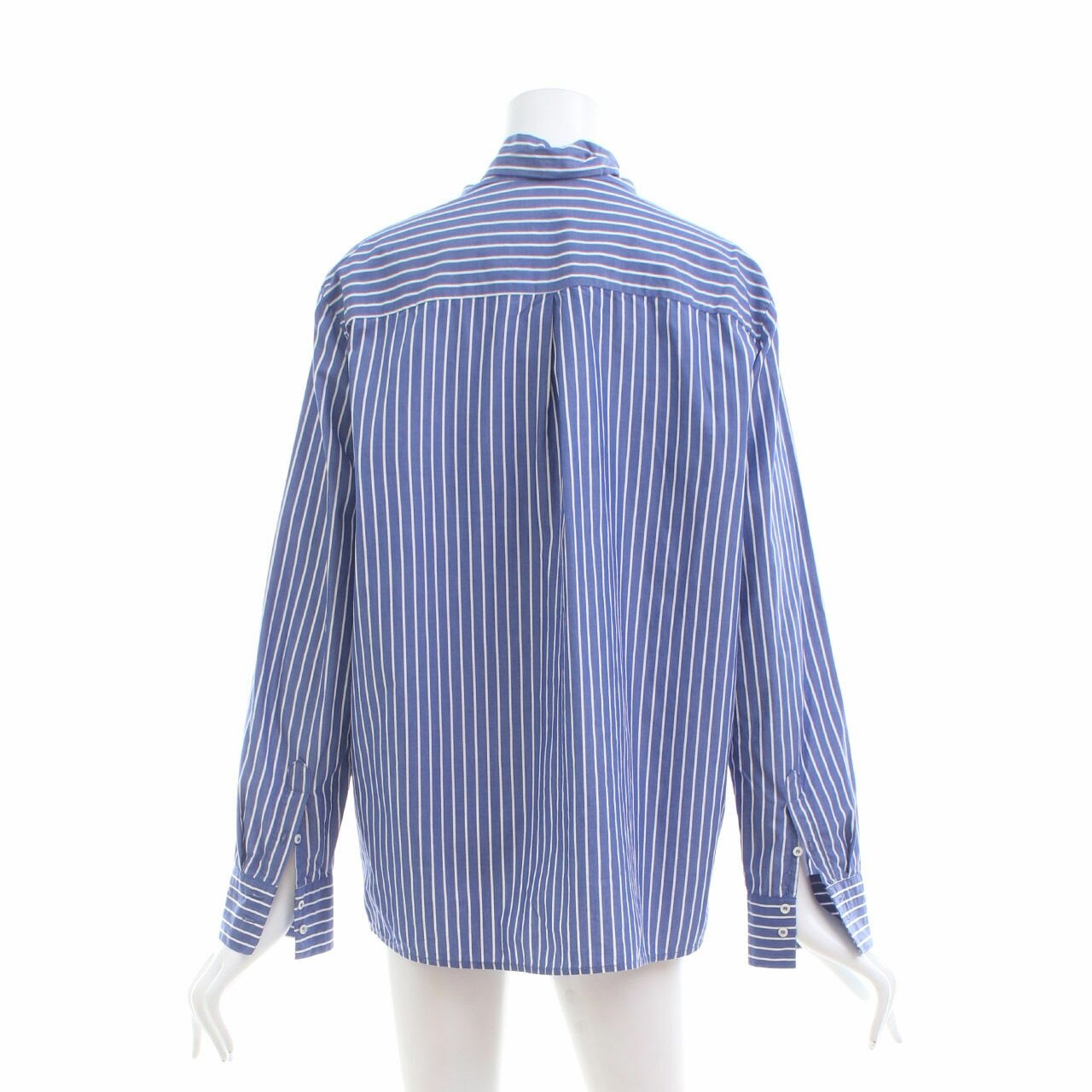 Violeta by Mango Blue & White Stripes With Tie Neck Blouse