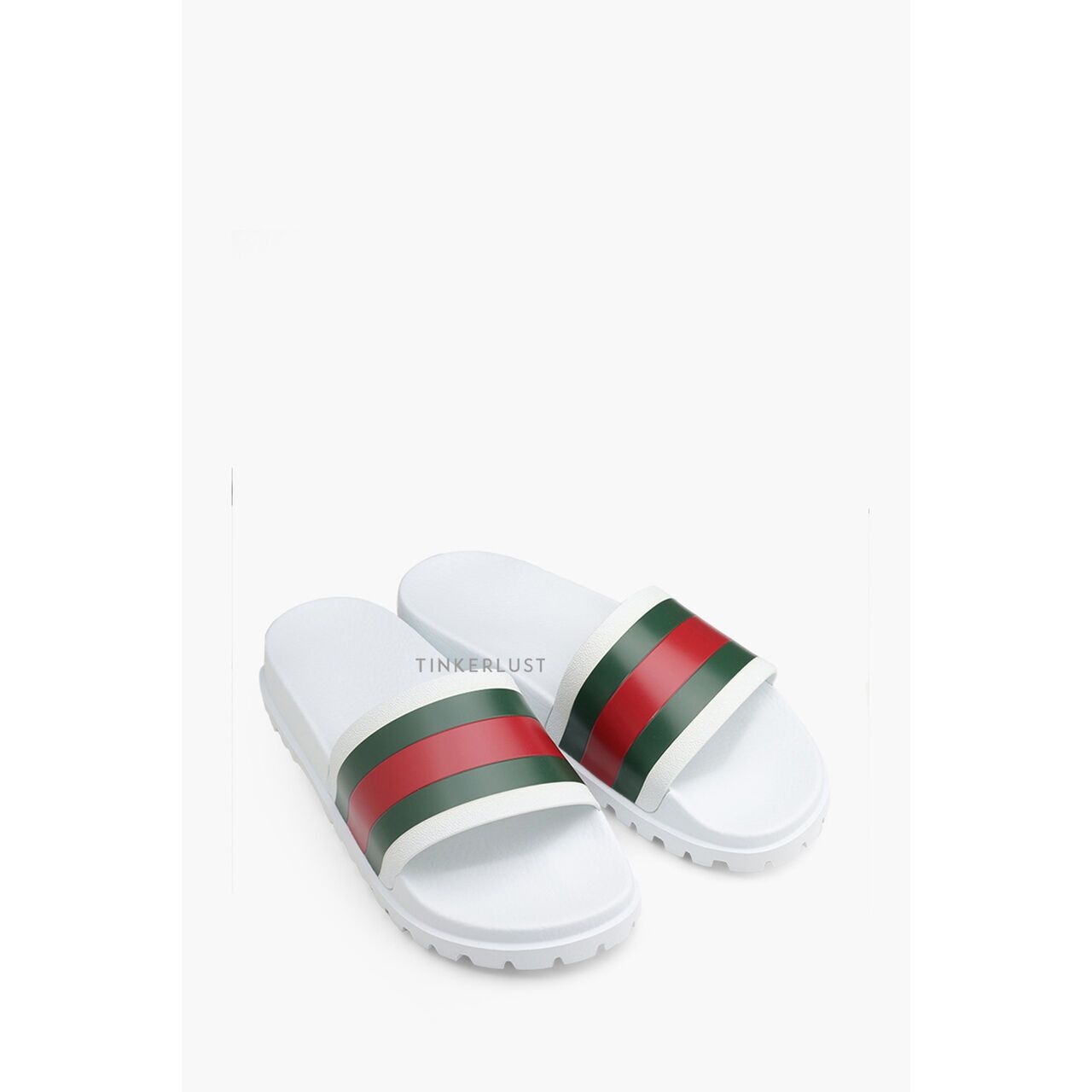 Gucci Men Web in White Slides Sandals