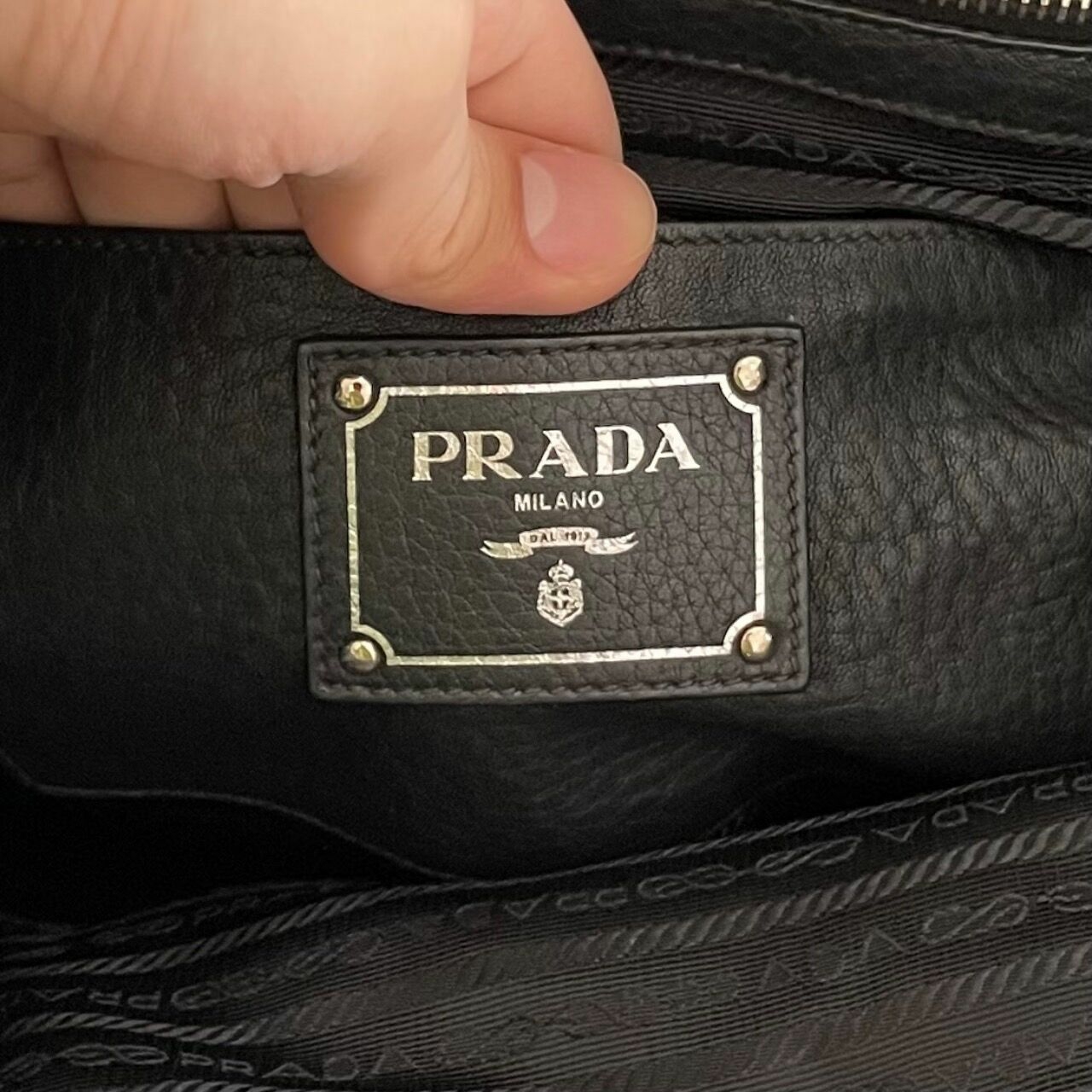 Prada Black Triangle Logo Tote Bag