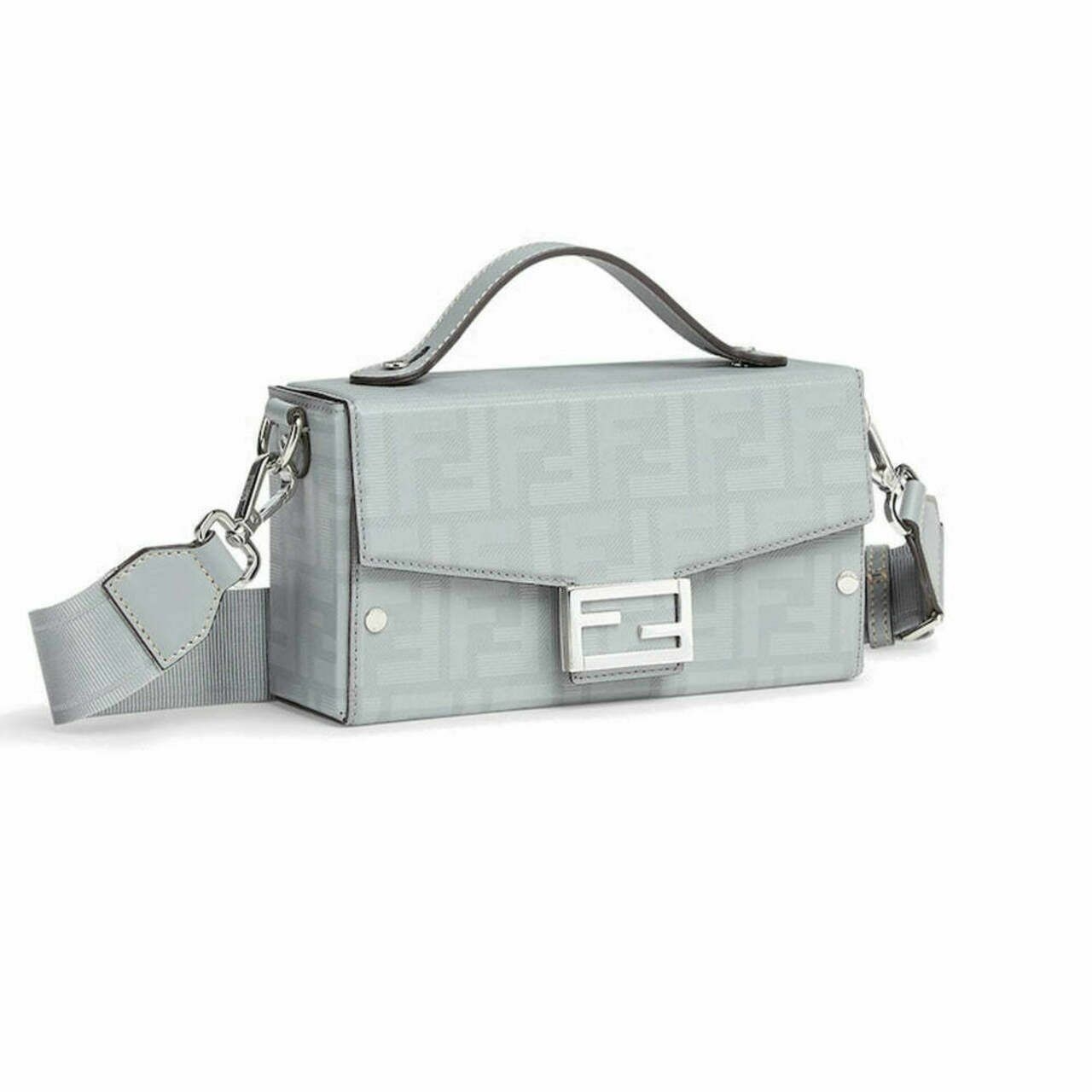 Fendi Baguette Soft Trunk Leather Shoulder Bag Grey