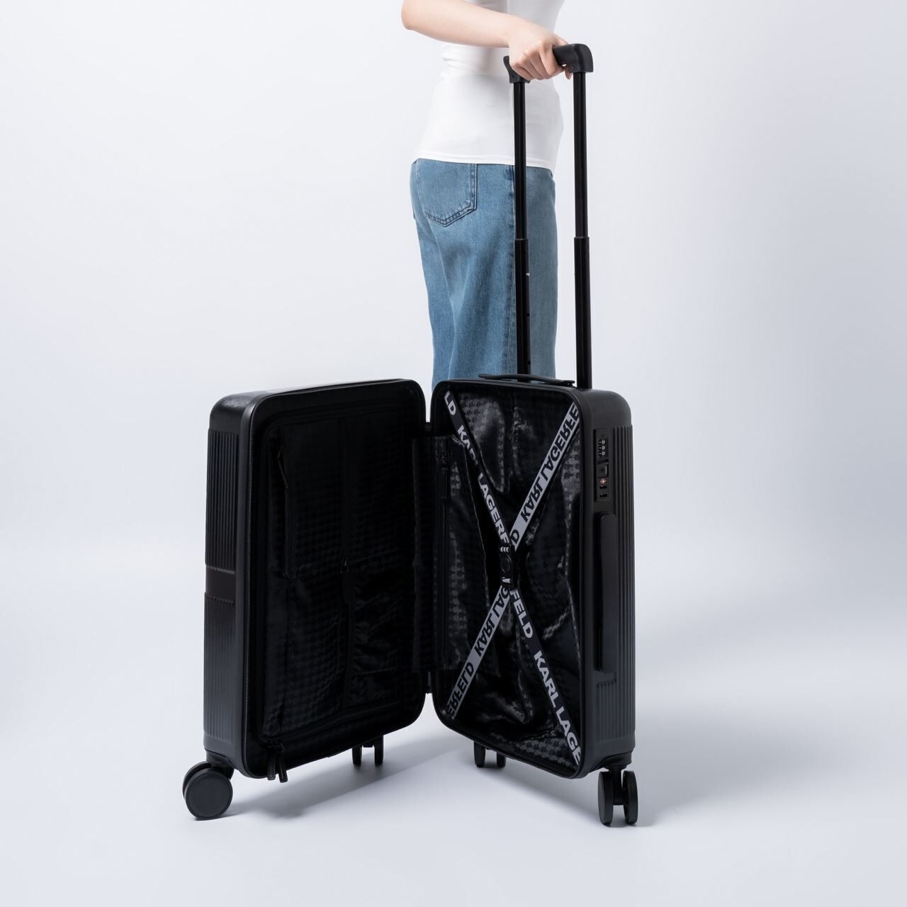 Karl Lagerfeld K/Ikonik Hard Shell Trolley Case Black