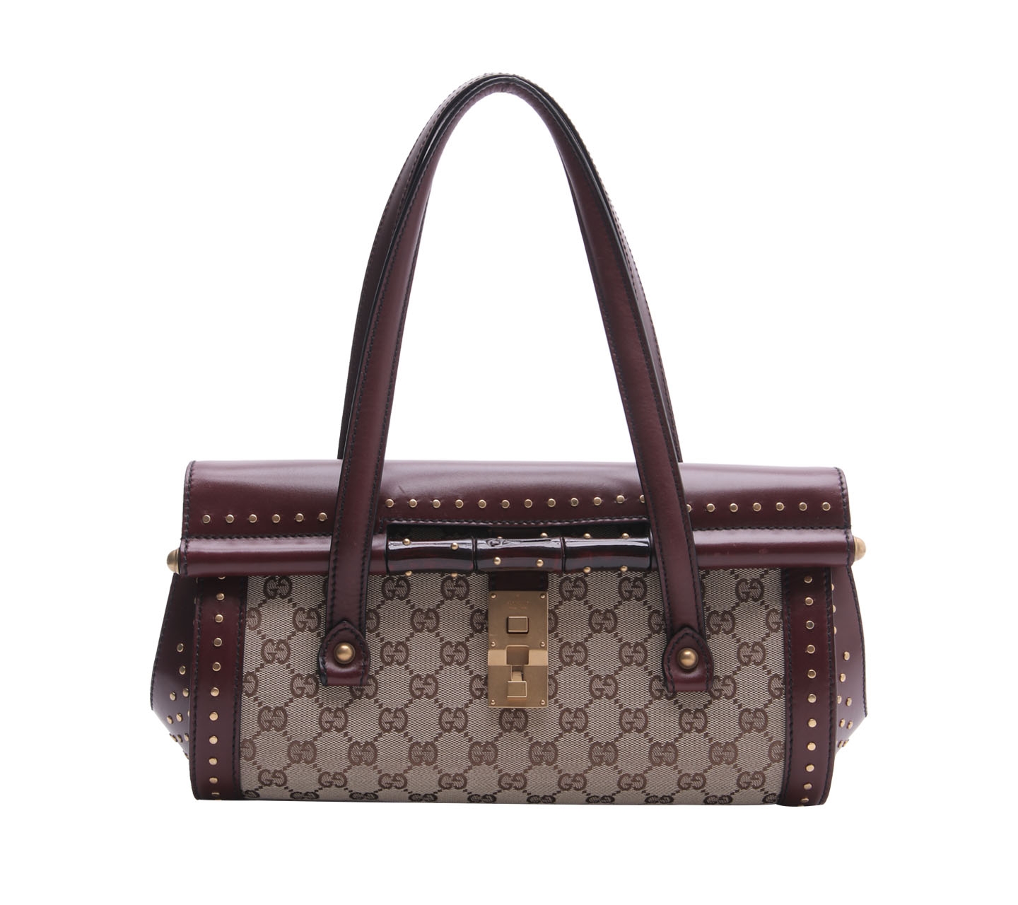 Gucci Wine & Brown Bamboo Bullet Handbag