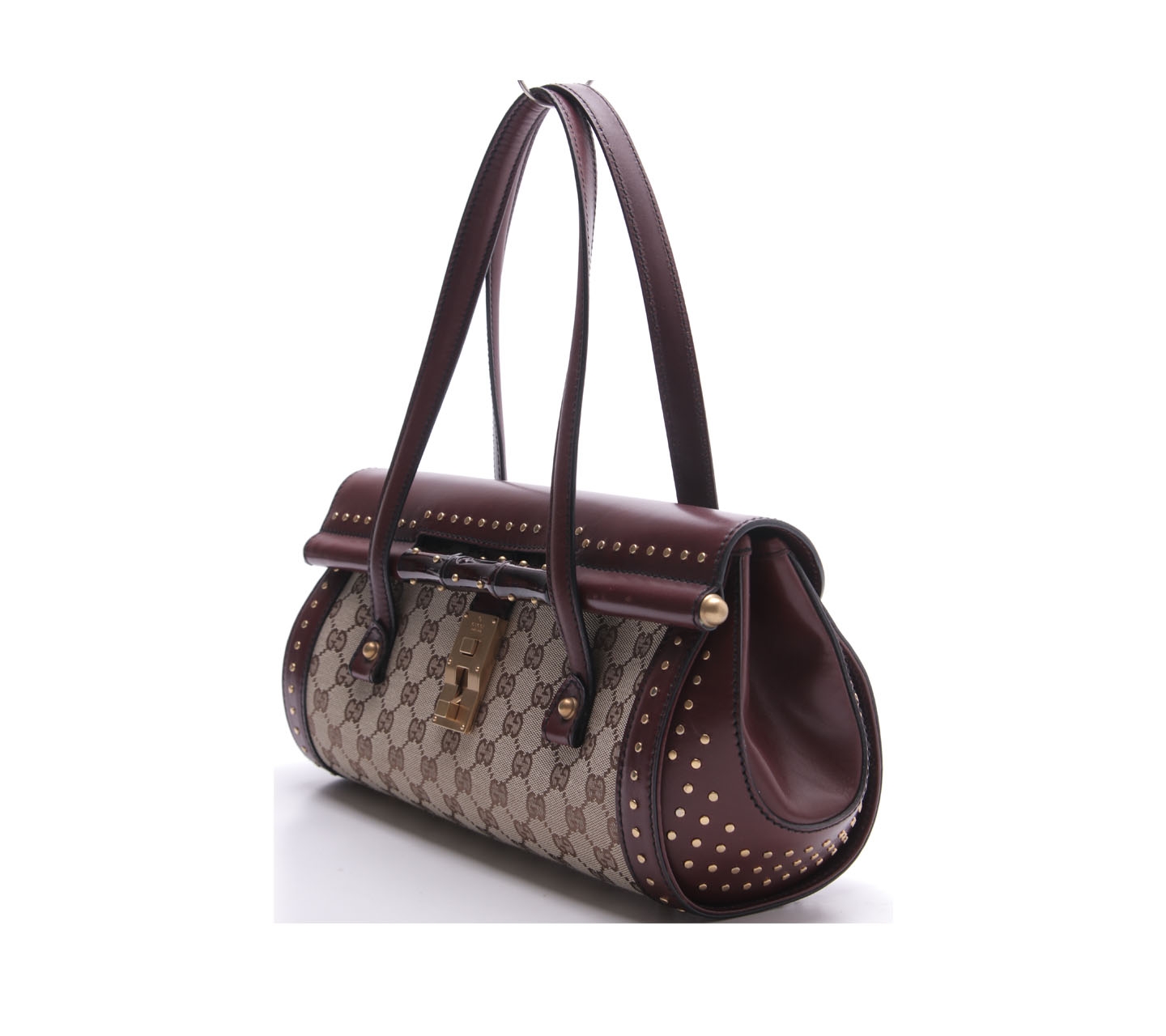 Gucci Wine & Brown Bamboo Bullet Handbag