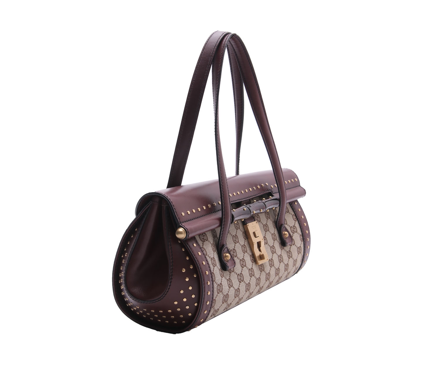 Gucci Wine & Brown Bamboo Bullet Handbag