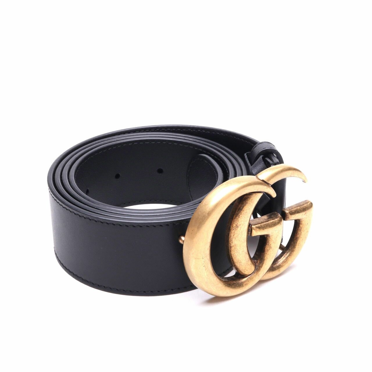 Gucci Calfskin Double G Black GHW Belt