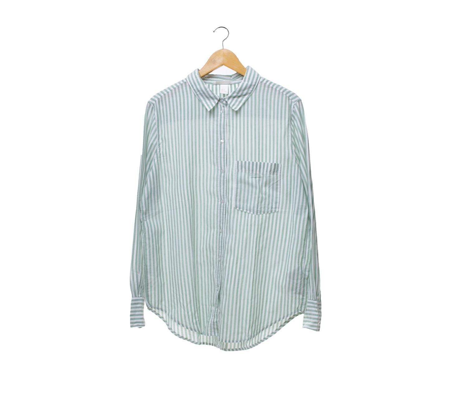 H&M Green and White Striped Pocket Shirt