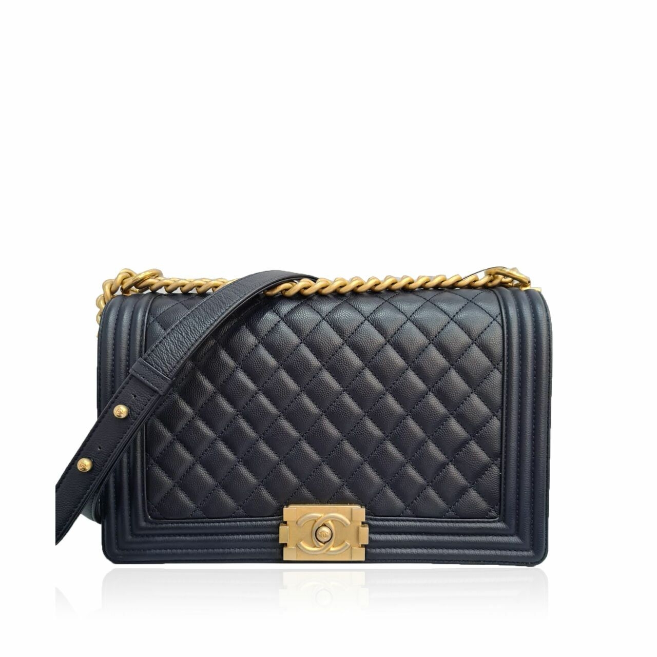 Chanel Boy Medium Caviar Navy GHW #24 Shoulder Bag