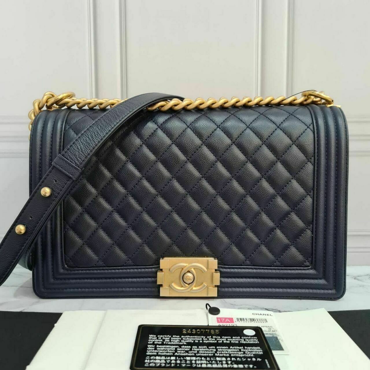 Chanel Boy Medium Caviar Navy GHW #24 Shoulder Bag