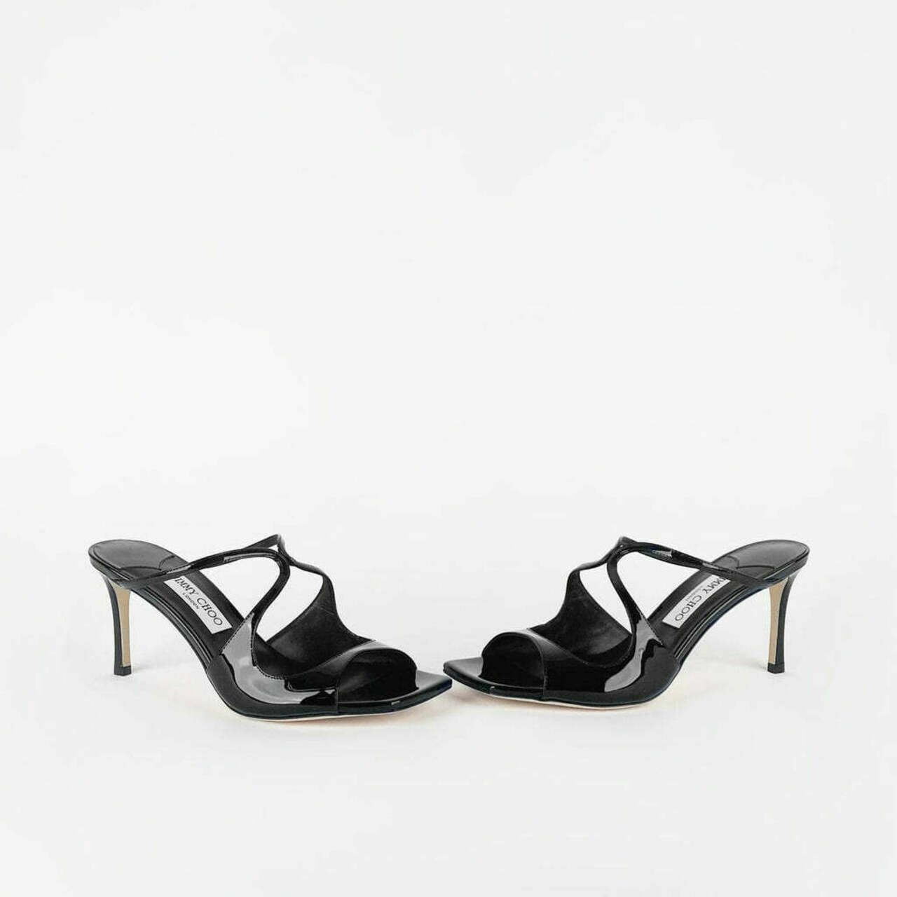 Jimmy Choo Anise 75 Leather Patent Mules Heels Black